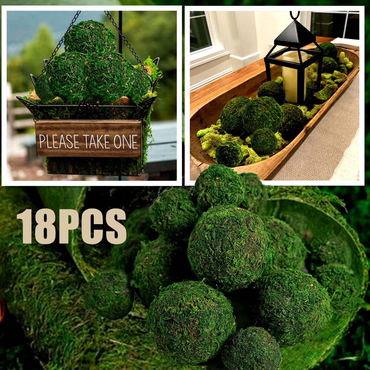 BYHER Natural Green Moss Decorative Ball,Handmade (3.5"-Set of 6)