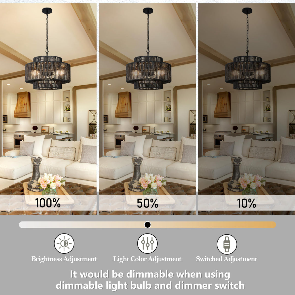 Black Rattan Pendant Chandelier