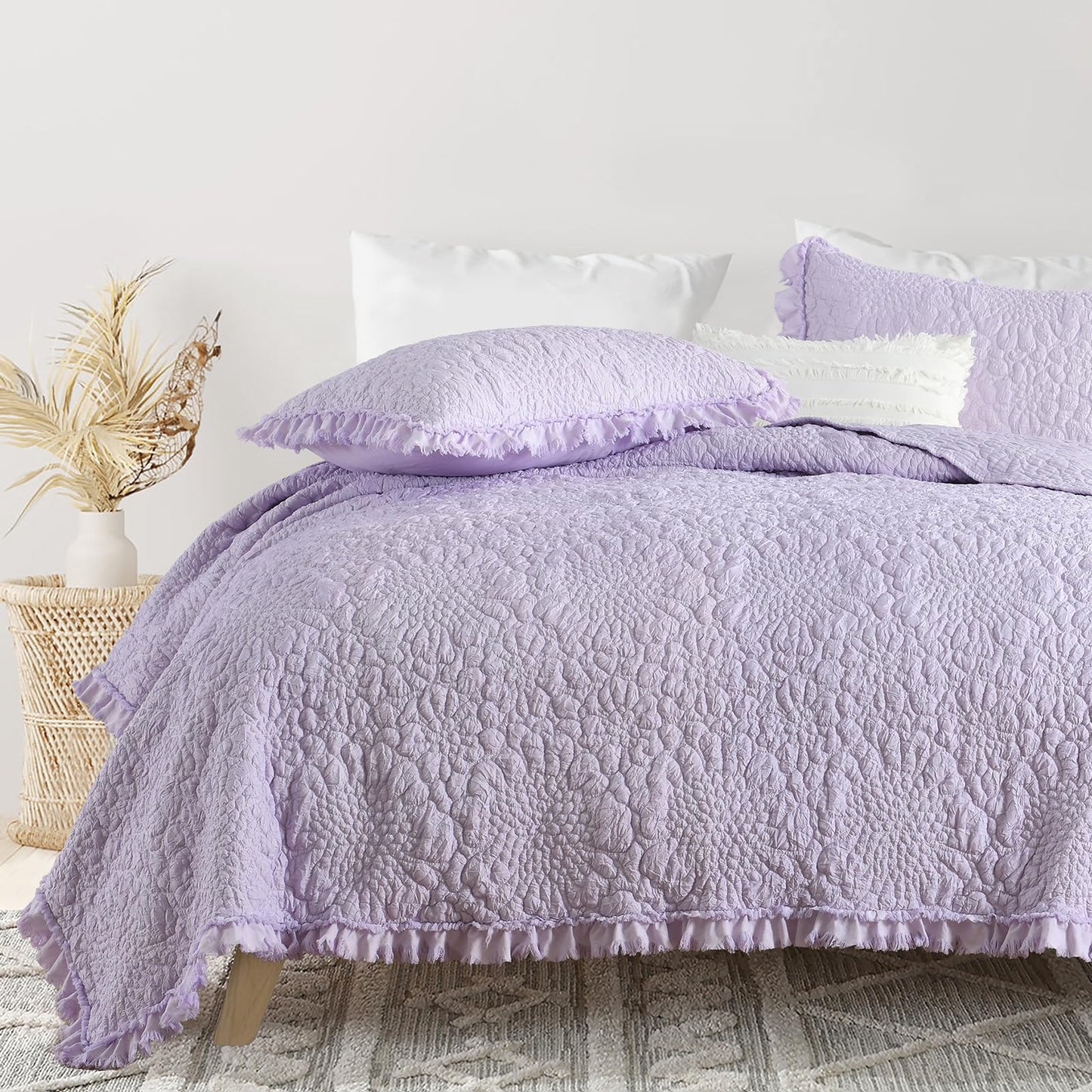 Ruffled Quilt Stone-Washed Lightweight Crinkled Shabby Chic Bedding Set
