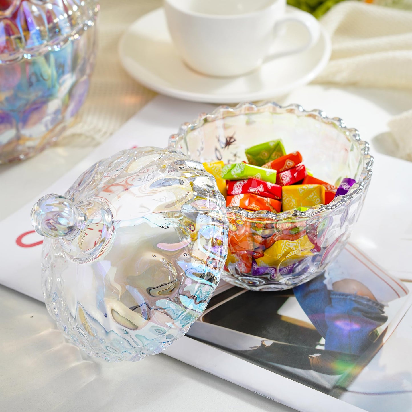 Decorative Embossed Glass Dish with Lid