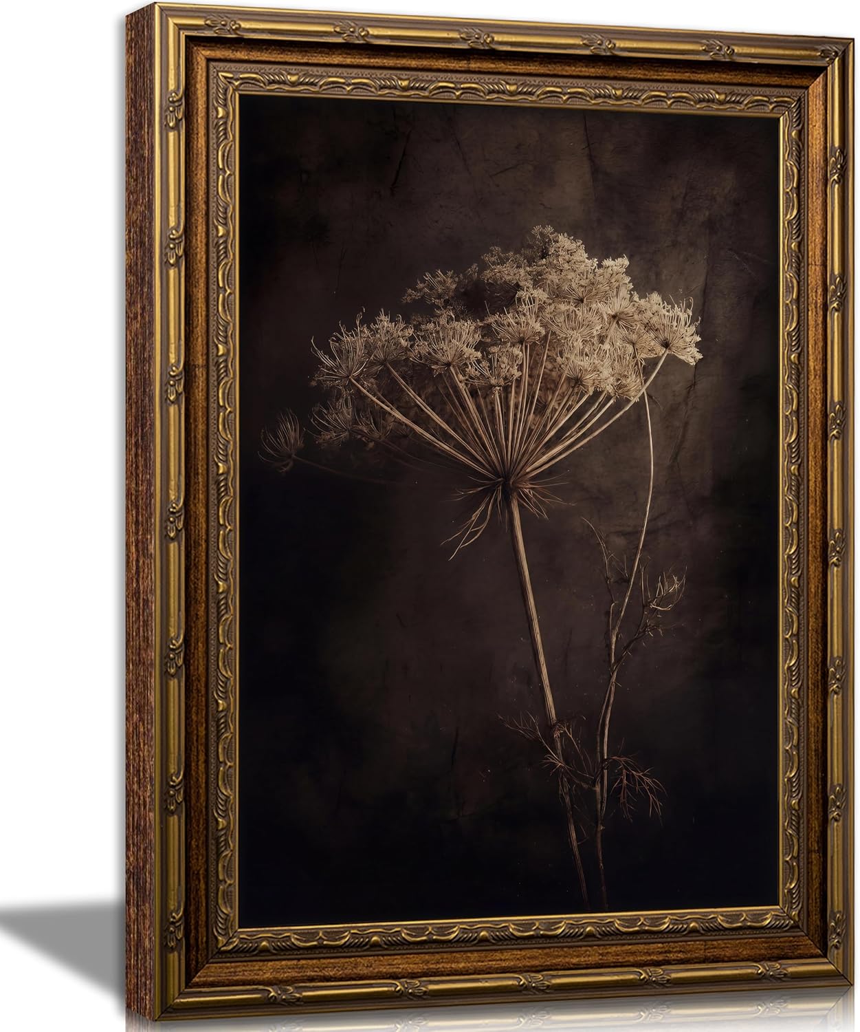 Vintage Gold Framed Moody Flower Canvas Wall Art