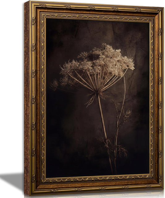 Vintage Gold Framed Moody Flower Canvas Wall Art
