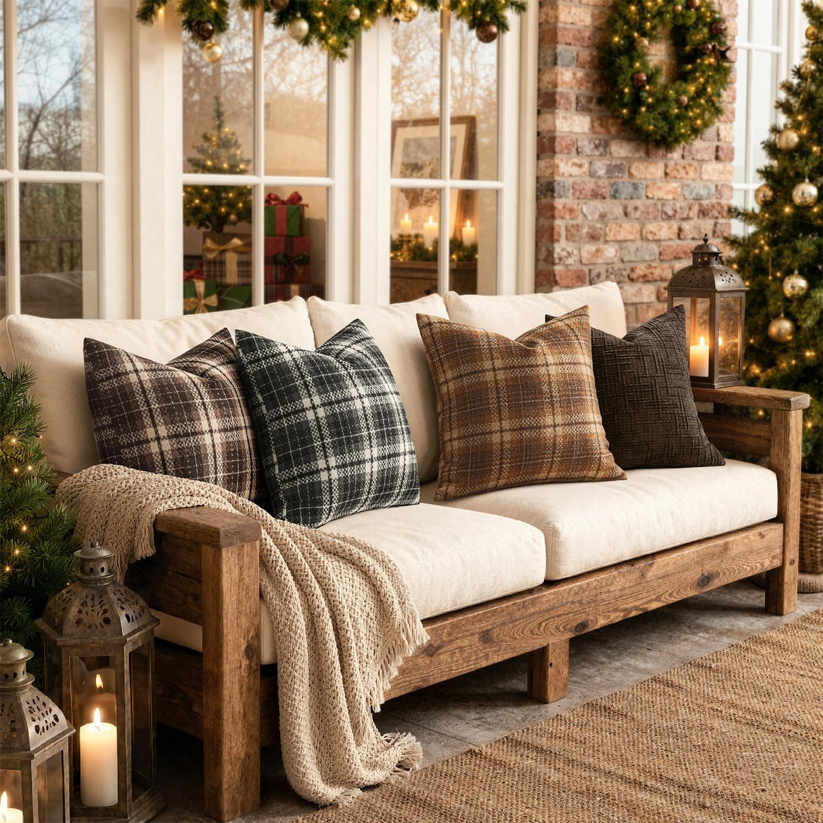Plaid Throw Pillow Covers Fall 18x18 Inch
