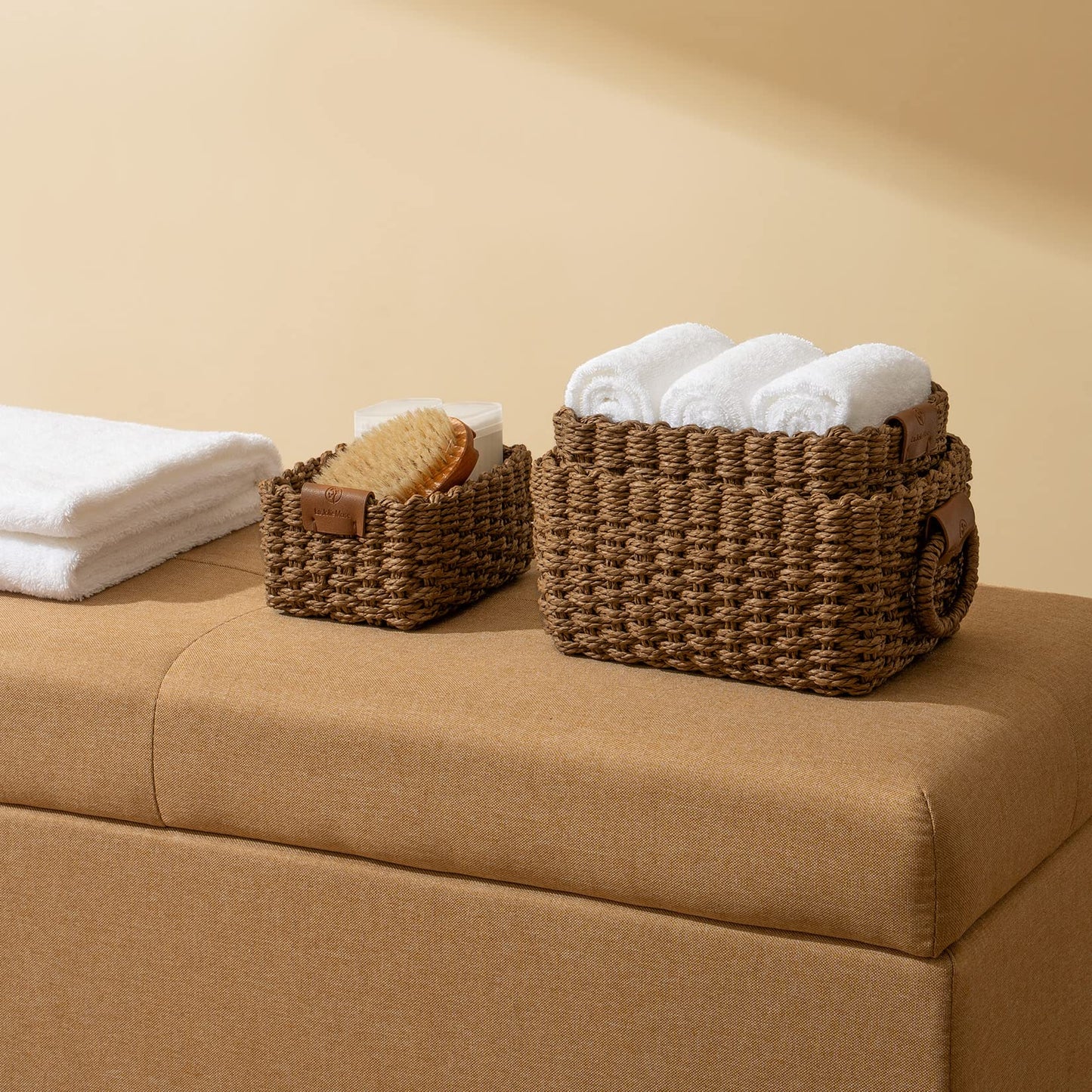 Wicker Square Storage Organizer Baskets / Set of 3