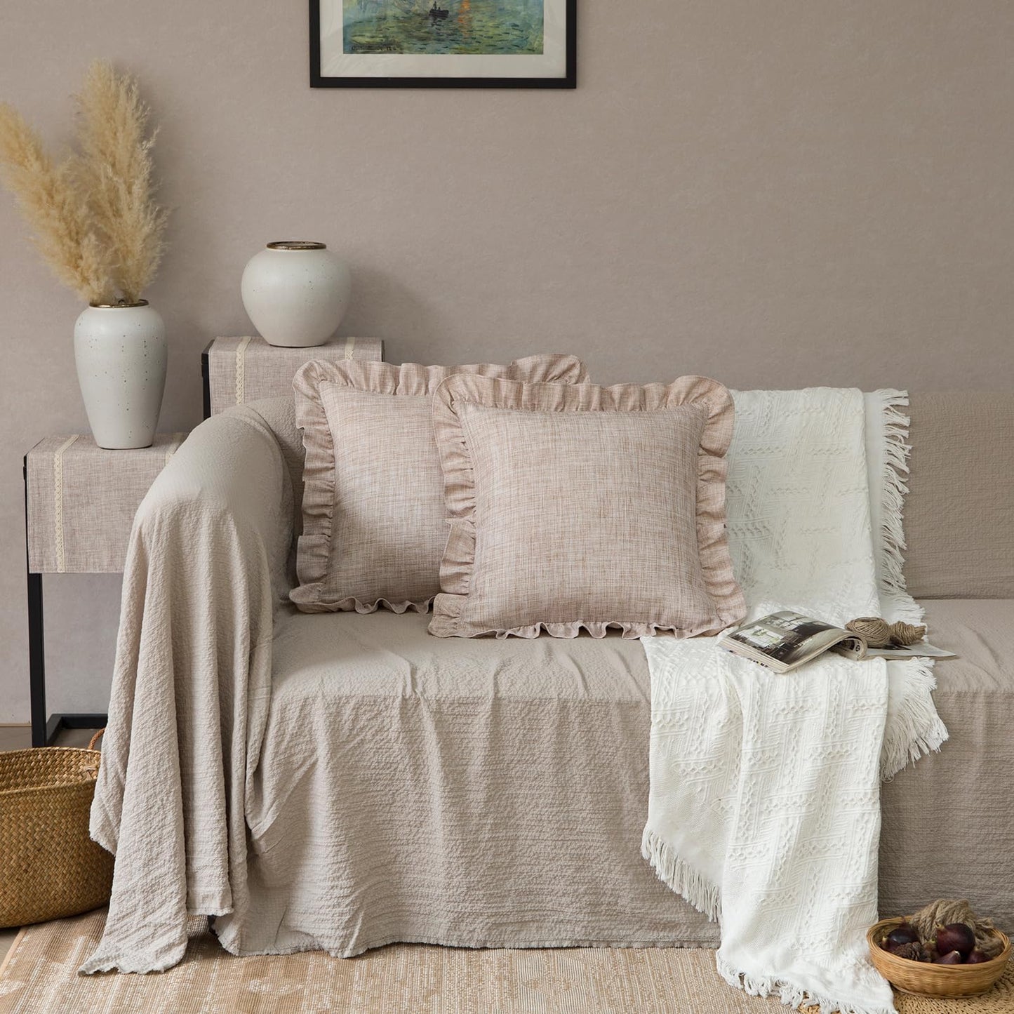 Rustic Classic Linen Style Throw Pillow Covers Set of 2