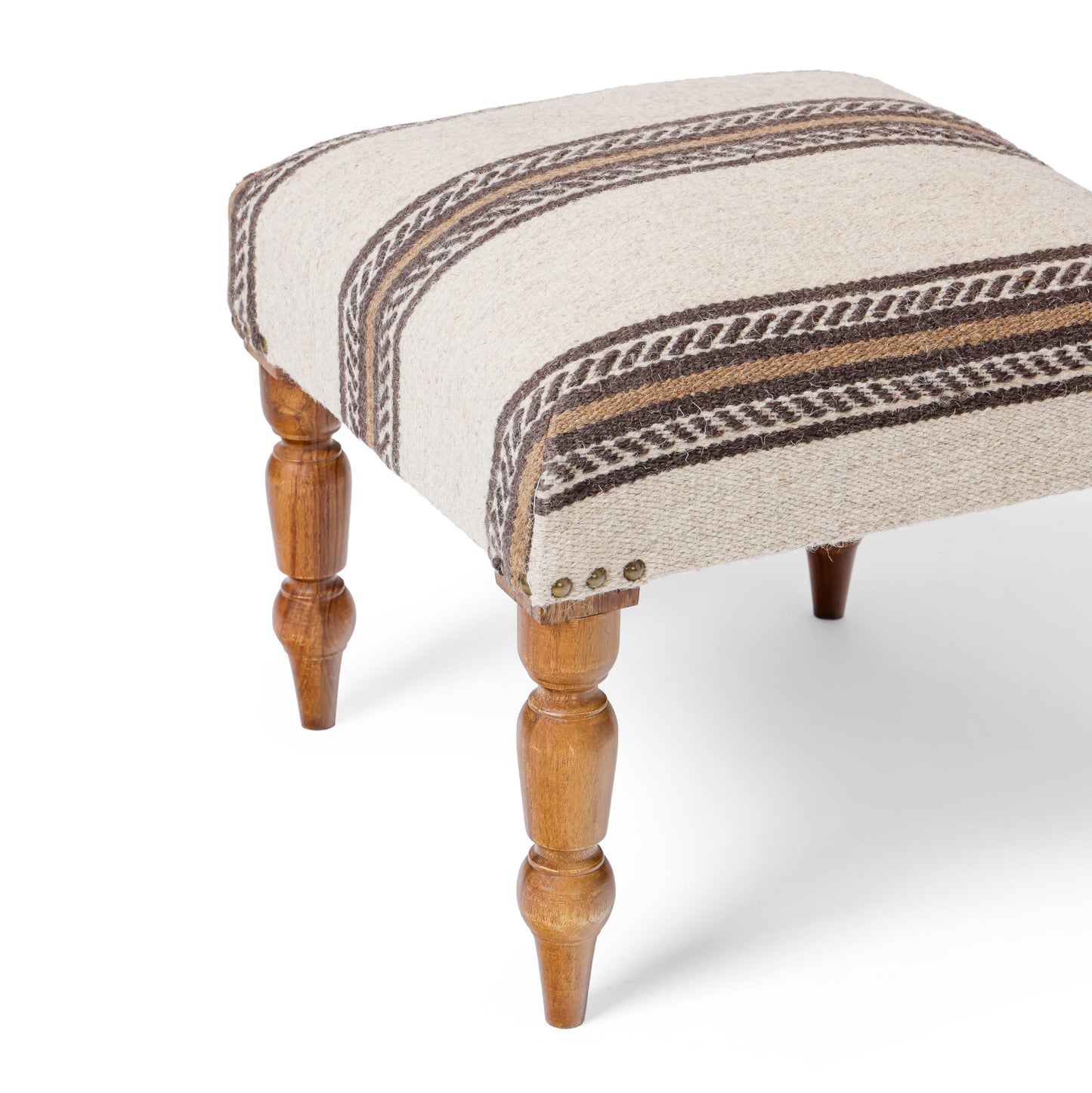 Handmade Jute Ottoman Stool with Wooden Legs