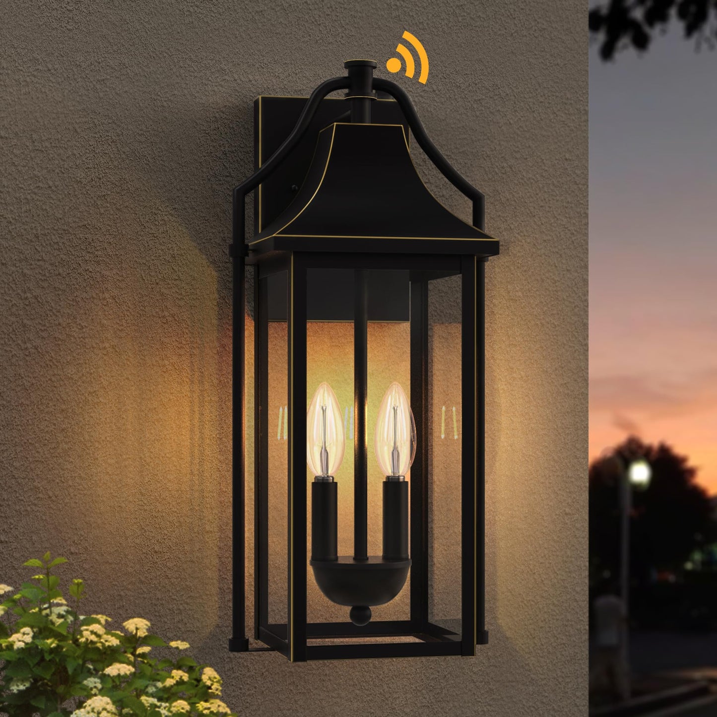 Outdoor Wall Lights Fixtures, Large Size Dusk to Dawn Waterproof Exterior Lanterns, Modern Porch Sconce Wall Mounted with Glass