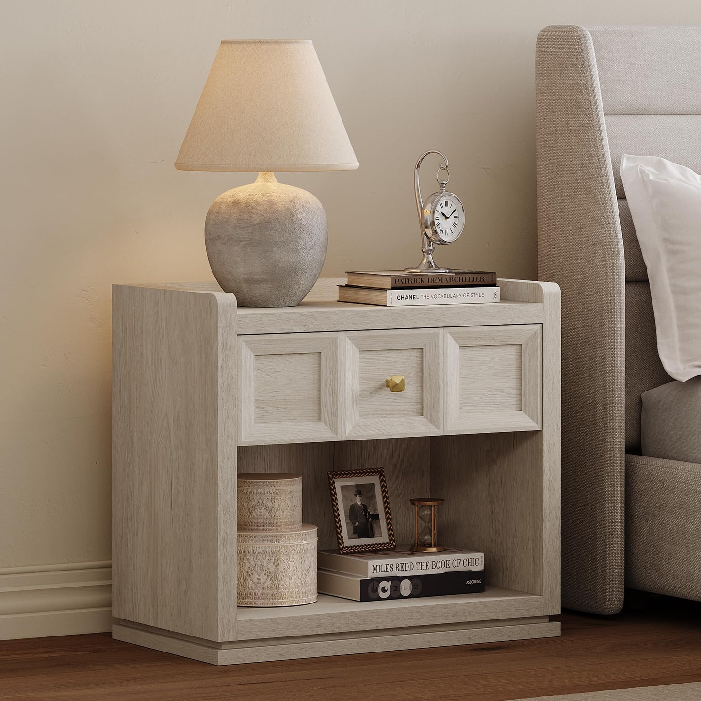 SICOTAS Night Stand Set 2, 26" Wide Nightstands with Drawer, Large Queen Size Nightstands Set of 2, Modern Bedside Table for Bedroom, Side End Table (Brown Oak, 26-Inch)