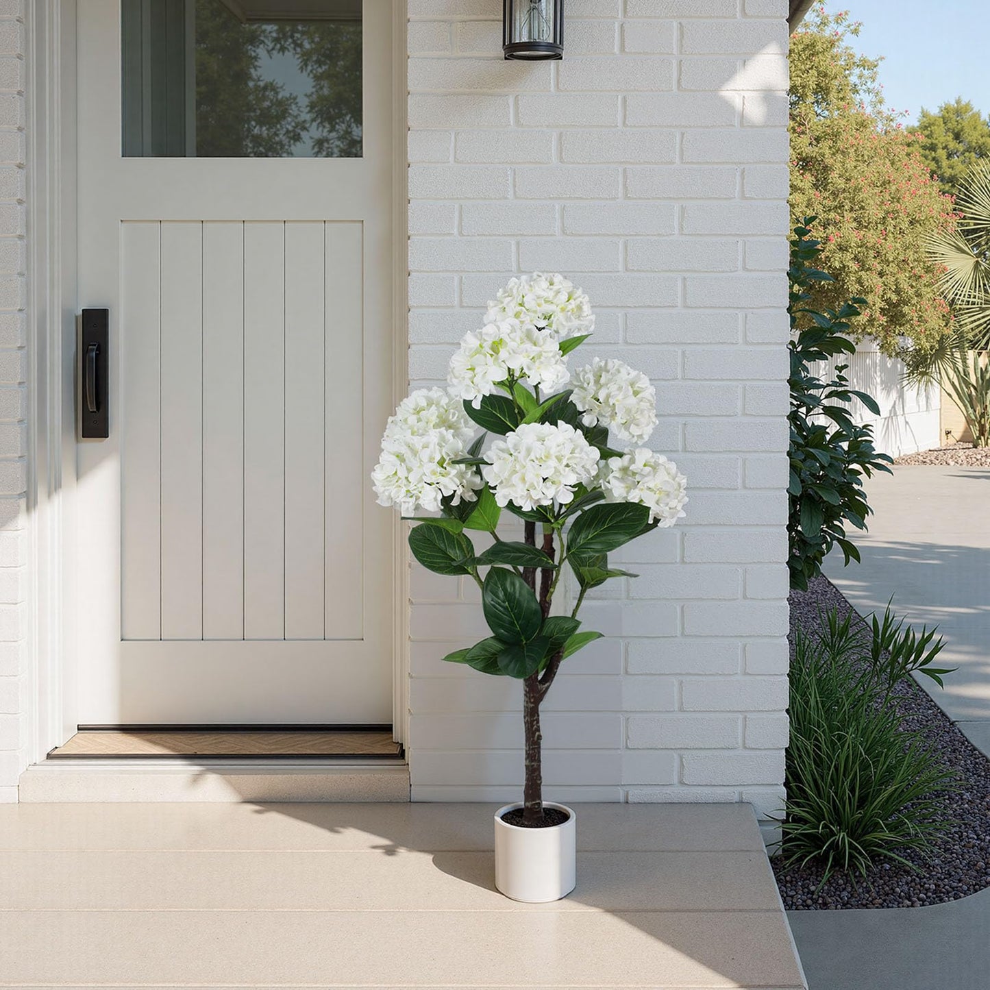Yepdin 63 inch Artificial Camellia Tree with White Flower Pots - White Fake Tree,5 Ft Faux Plants Indoor wich Blooming,Artificial Plants for Indoor & Outdoor Home Front Door Decor