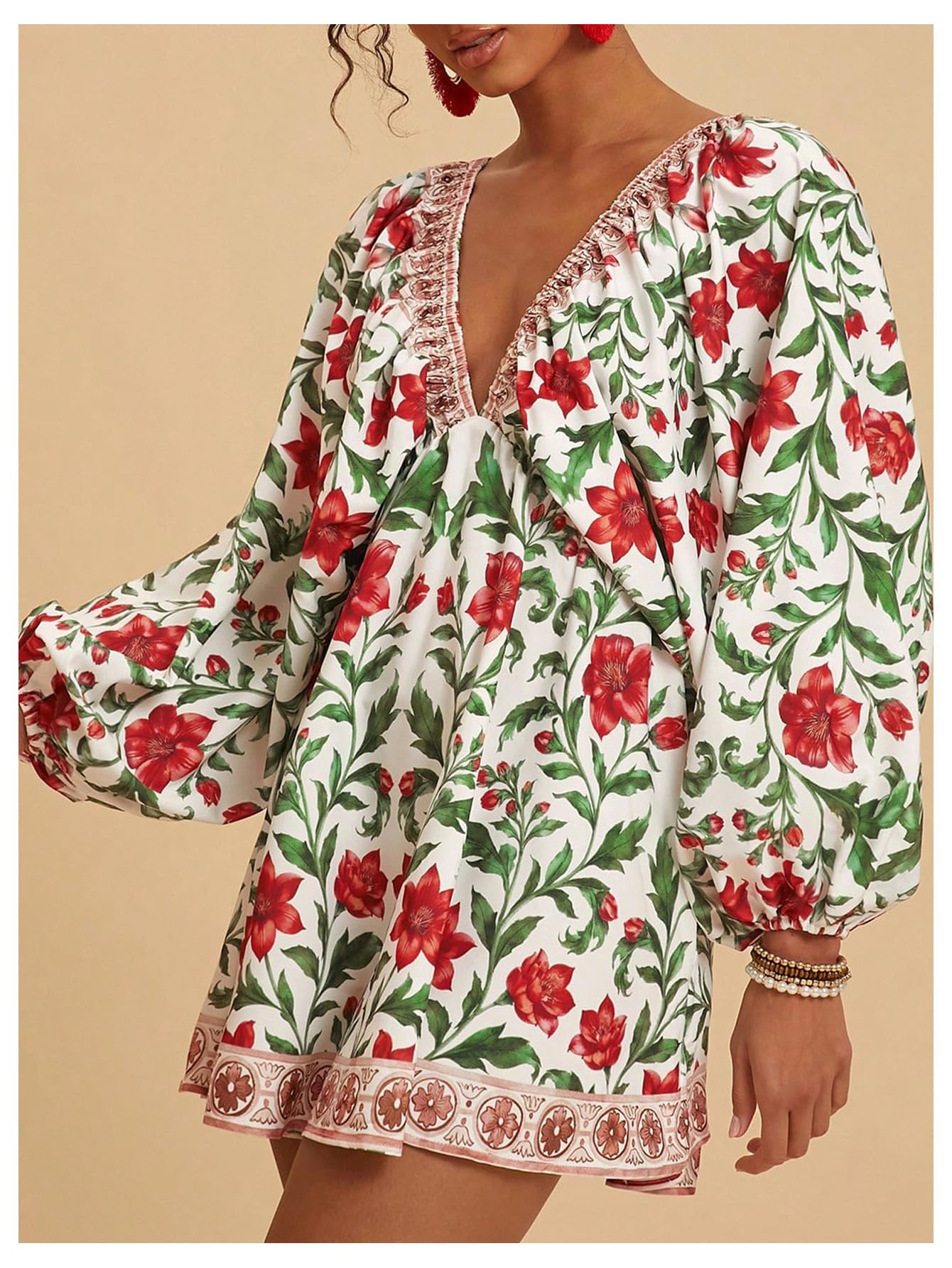 Women's Boho Floral Mini Dresses