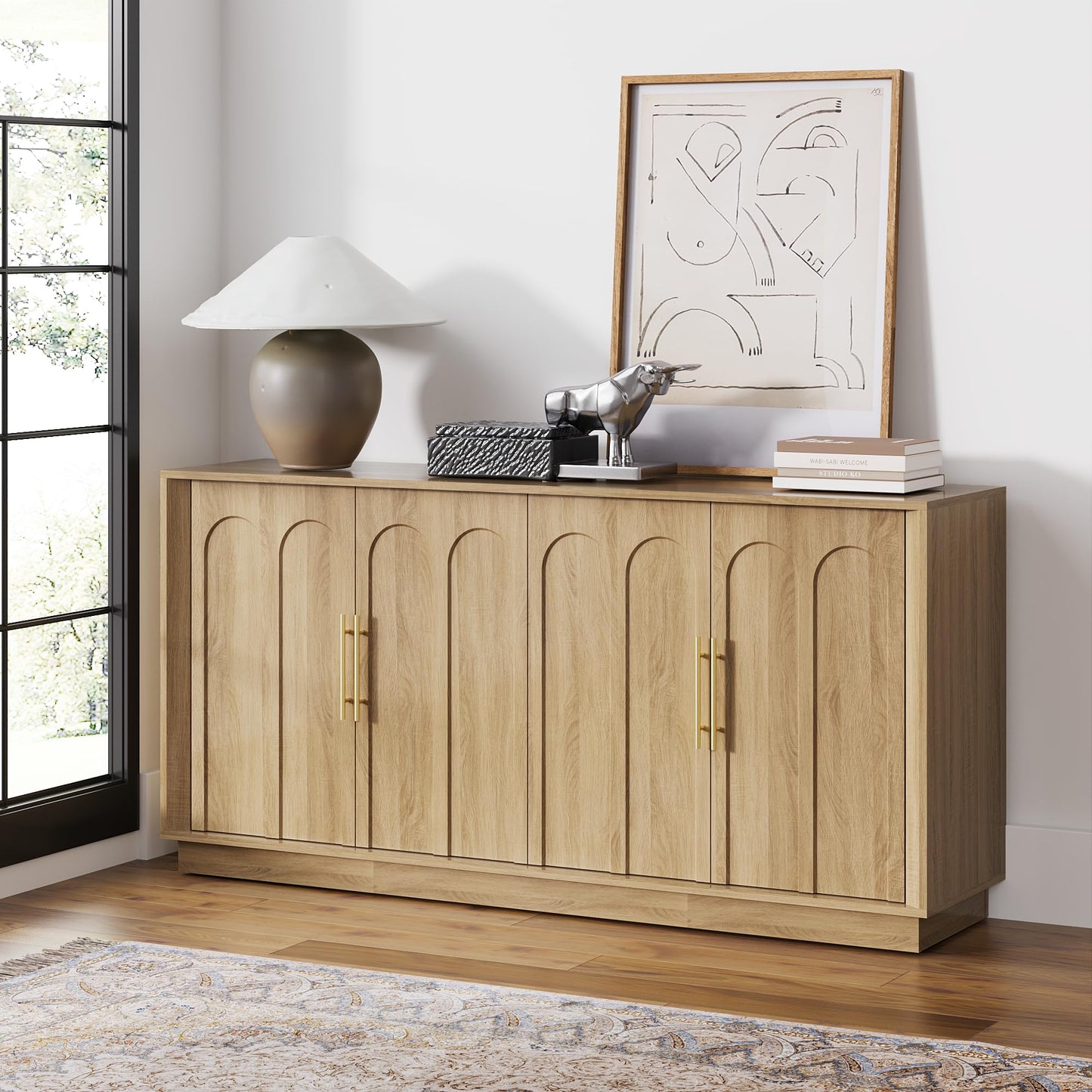 Sideboard Buffet Cabinet with Storage, Mid Century Modern Accent Cabinet with Arched Doors, Modular Media Console