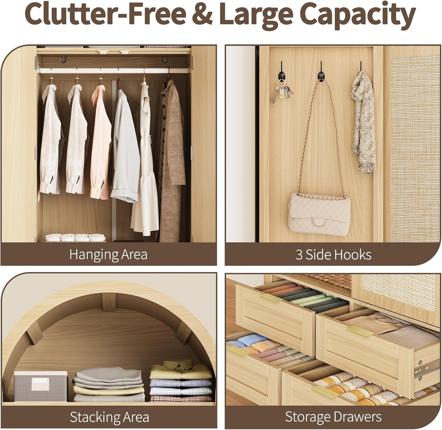 Armoire Wardrobe Closet with 4 Drawers