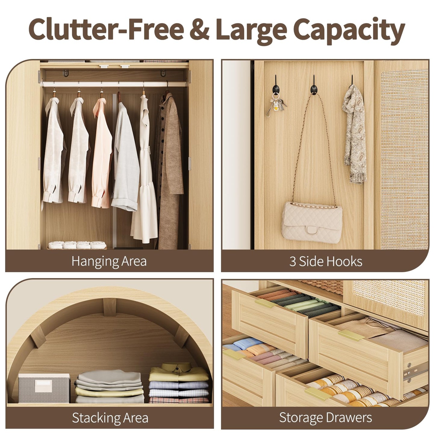 Armoire Wardrobe Closet with 4 Drawers