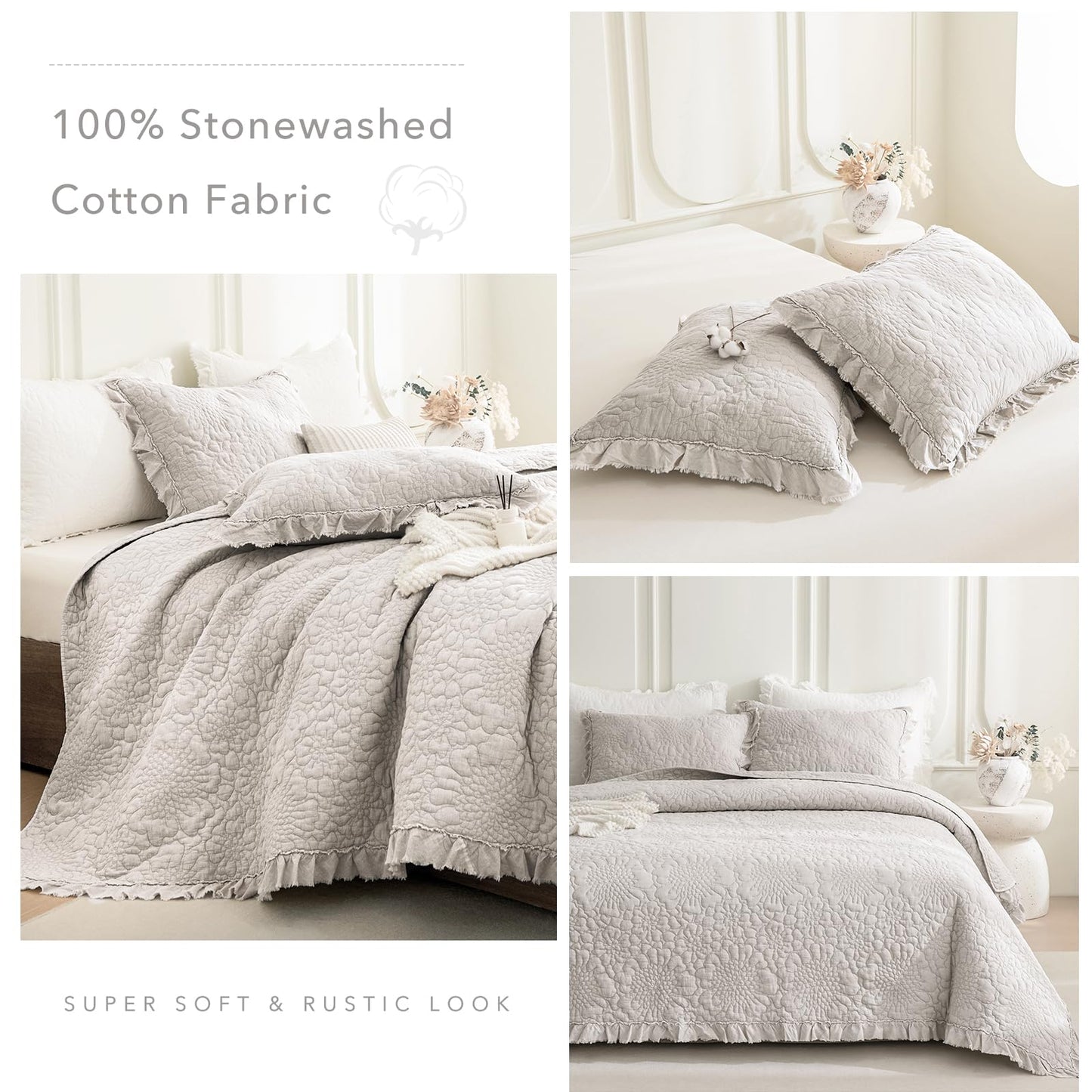 Cotton Oversized Quilt Bedspread Set