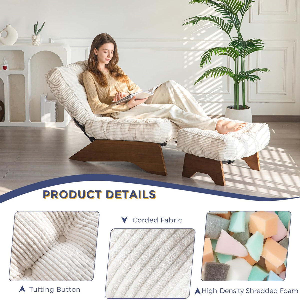 Lounge Chair with Ottoman and with Adjustable Backrest