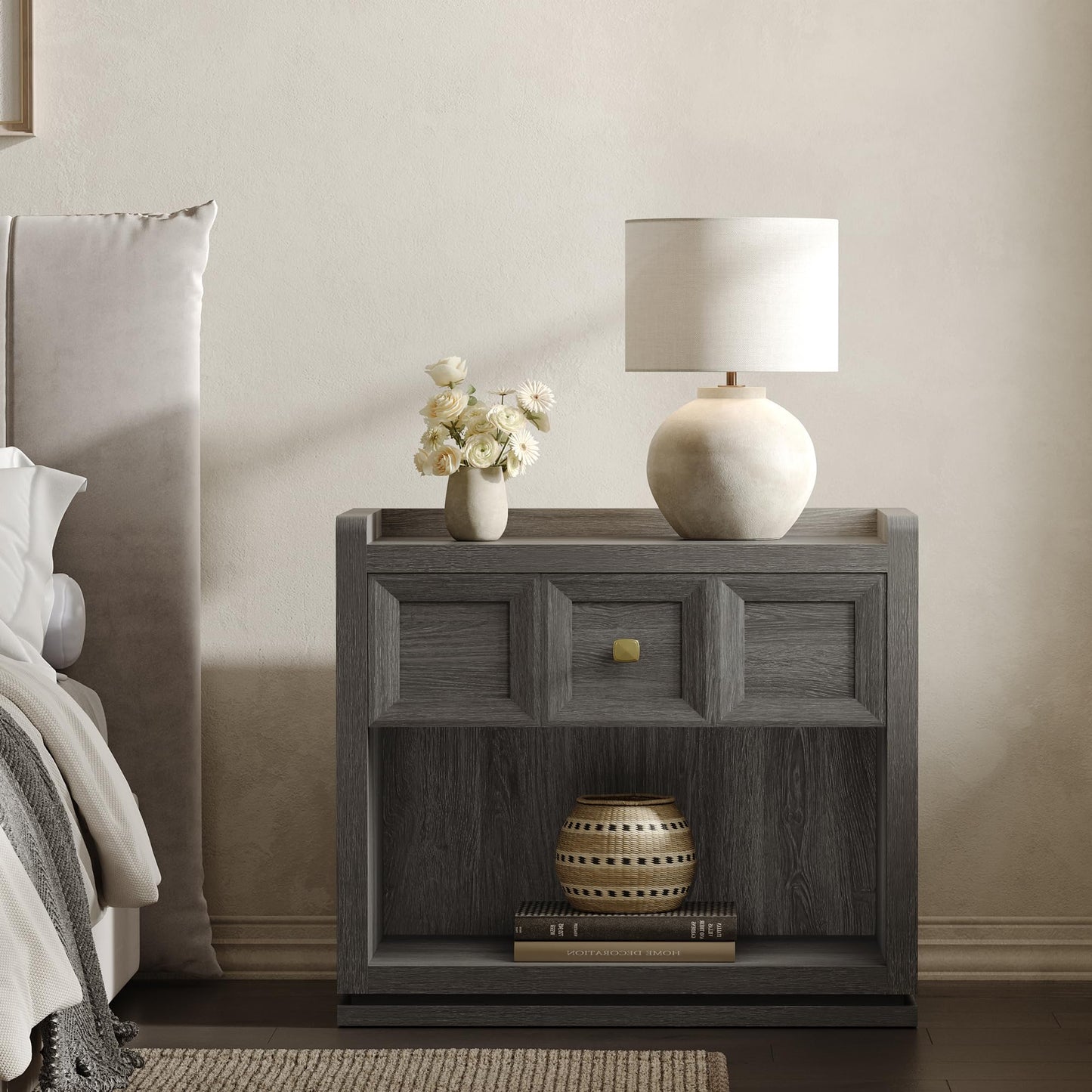 SICOTAS Night Stand Set 2, 26" Wide Nightstands with Drawer, Large Queen Size Nightstands Set of 2, Modern Bedside Table for Bedroom, Side End Table (Brown Oak, 26-Inch)