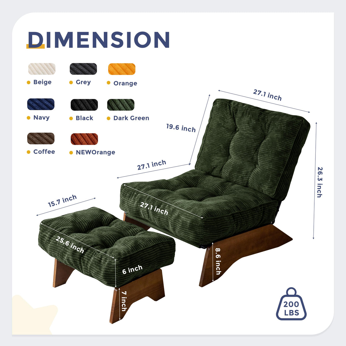 Lounge Chair with Ottoman and with Adjustable Backrest
