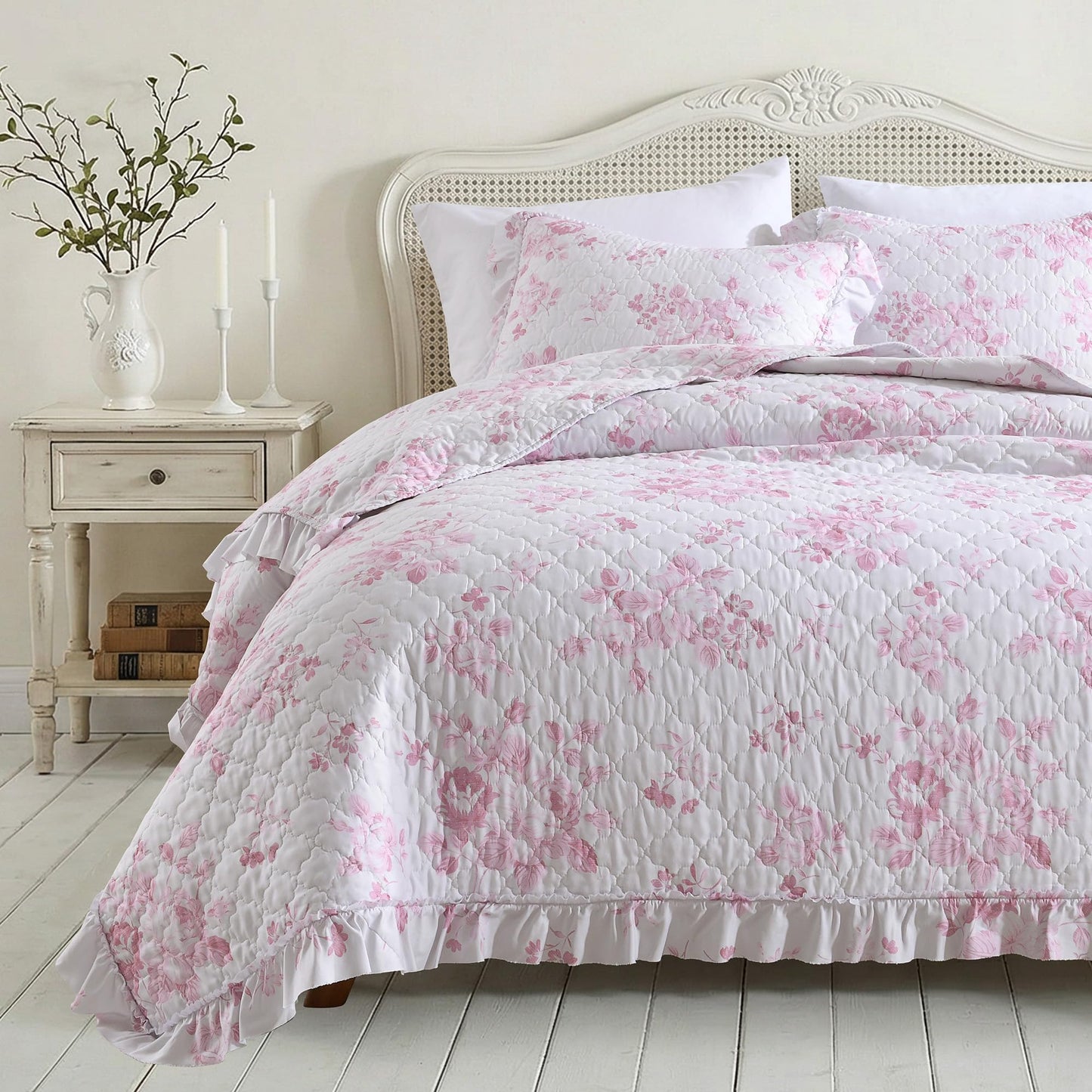 Ruffled Quilt Stone-Washed Lightweight Crinkled Shabby Chic Bedding Set