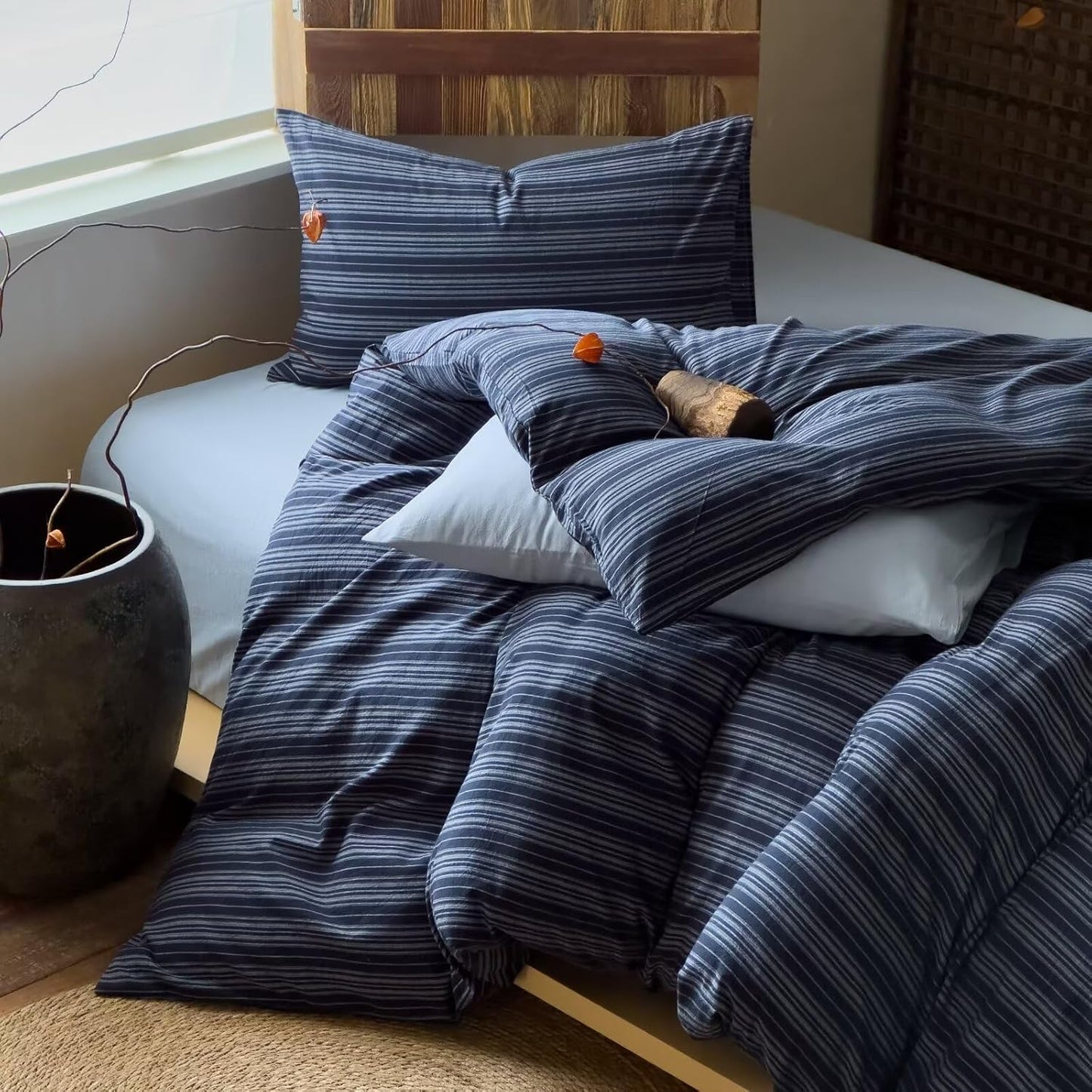 Duvet Cover Set - Brown Plaid Gingham Comforter Cover with Zipper Closure