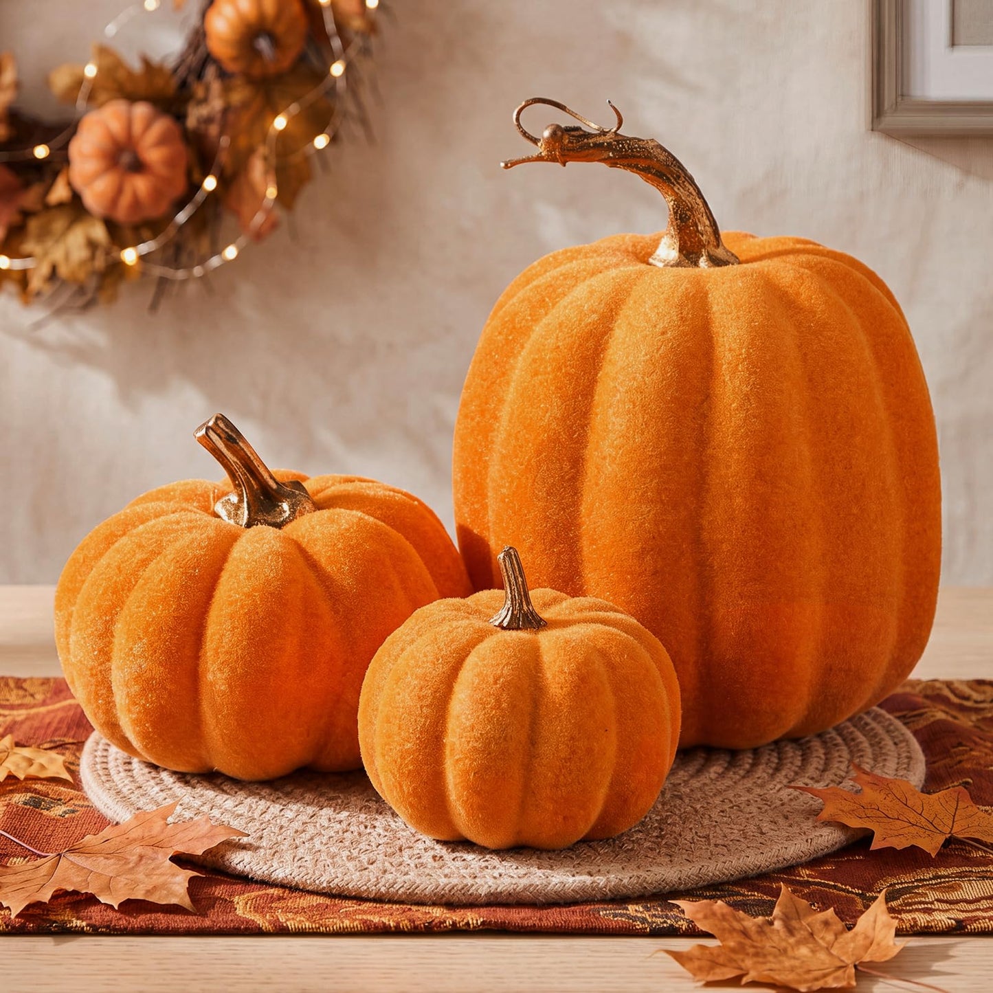 3 Pcs Velvet Pumpkin Decor