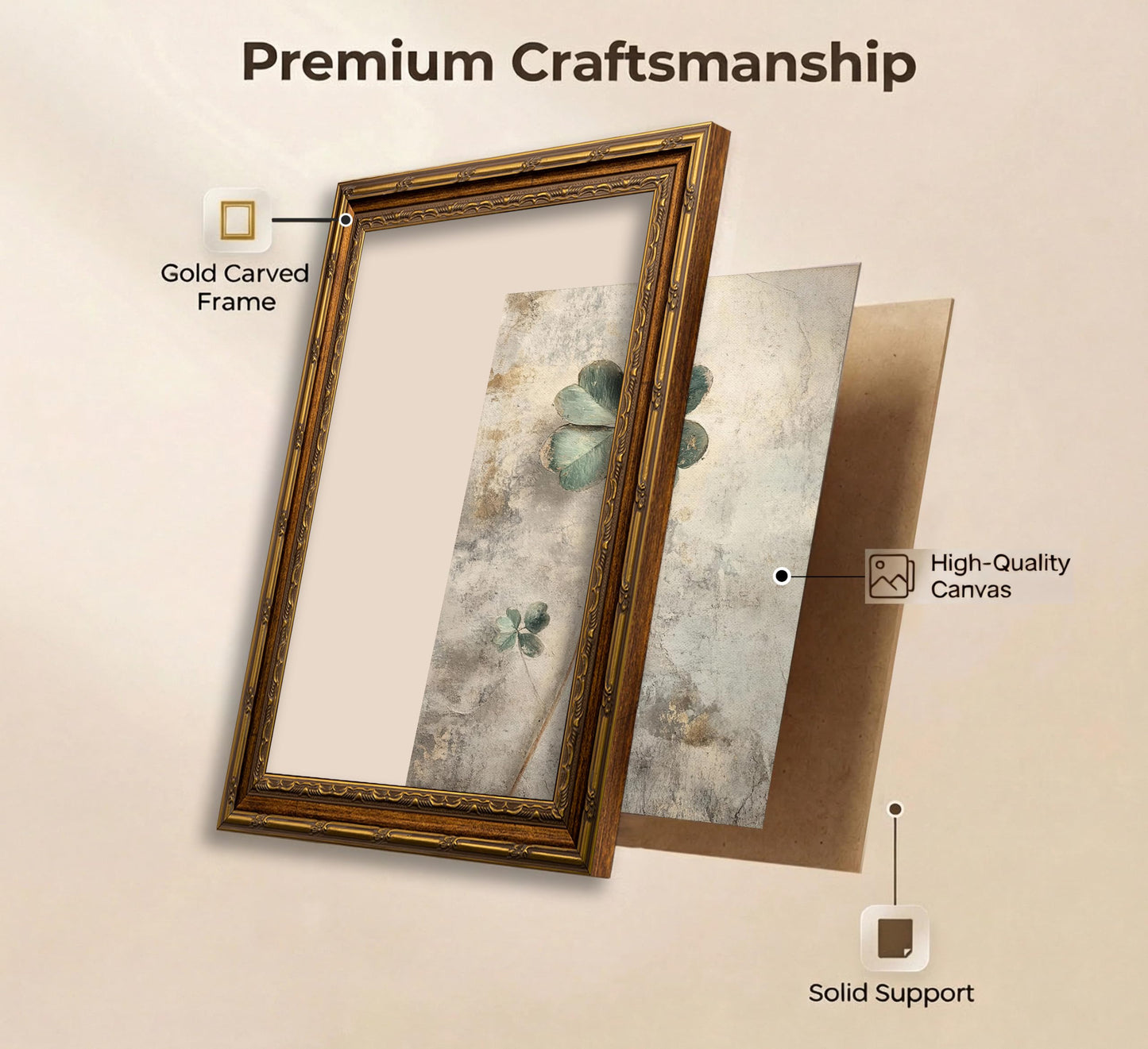 Vintage Gold Framed Moody Flower Canvas Wall Art