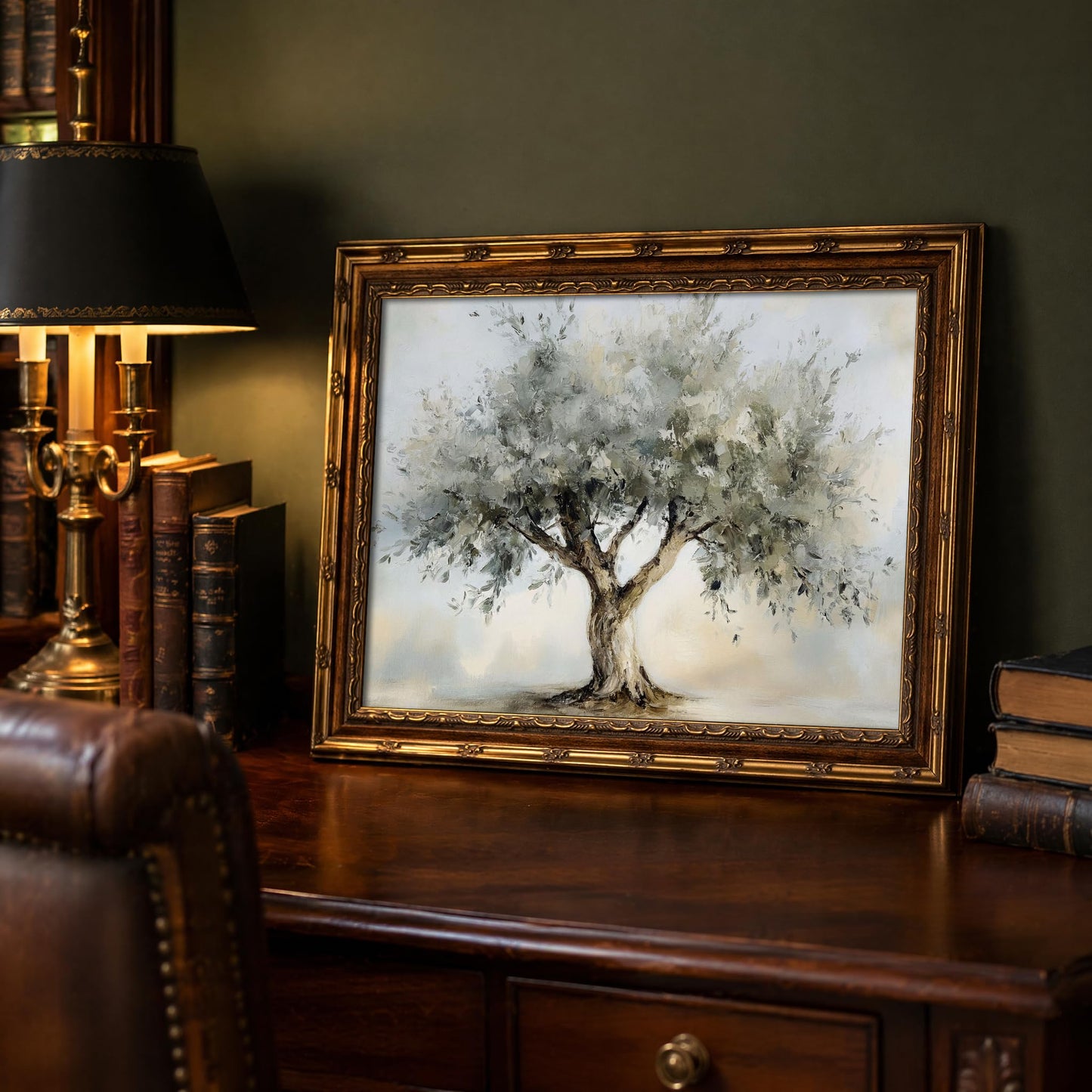 Vintage Gold Framed Moody Flower Canvas Wall Art