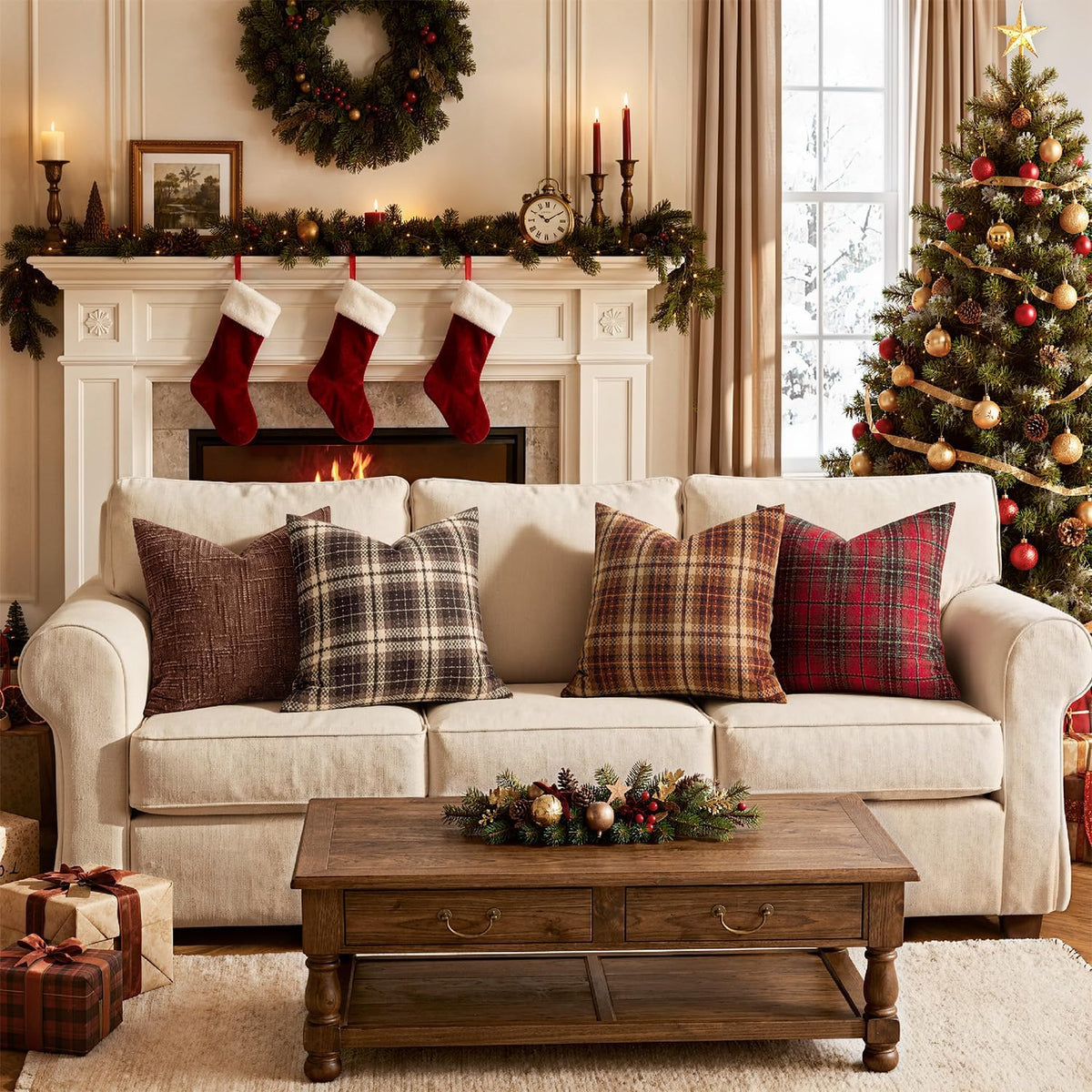 Plaid Throw Pillow Covers Fall 18x18 Inch