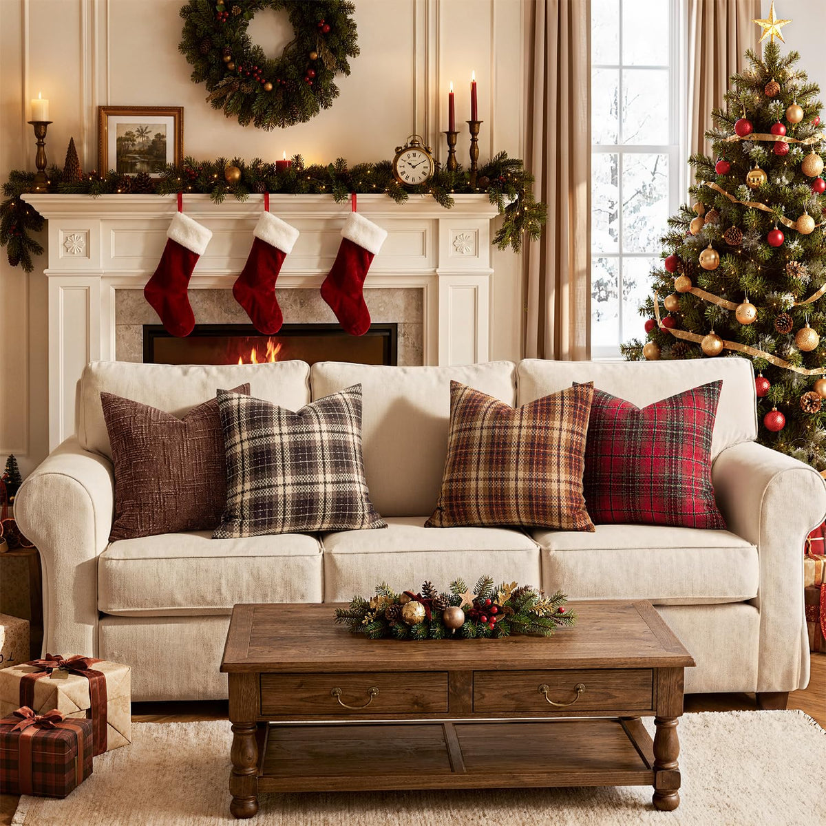 Plaid Throw Pillow Covers Fall 18x18 Inch