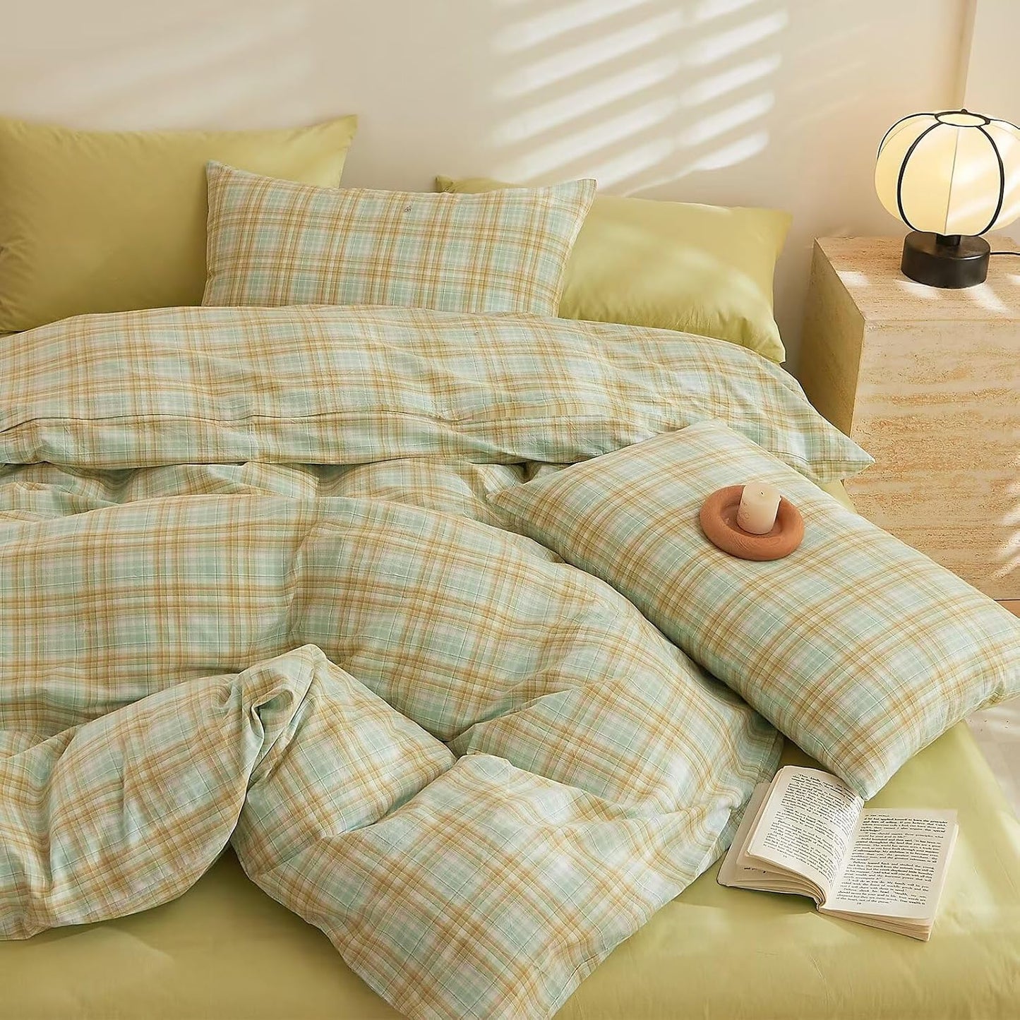 Duvet Cover Set - Brown Plaid Gingham Comforter Cover with Zipper Closure