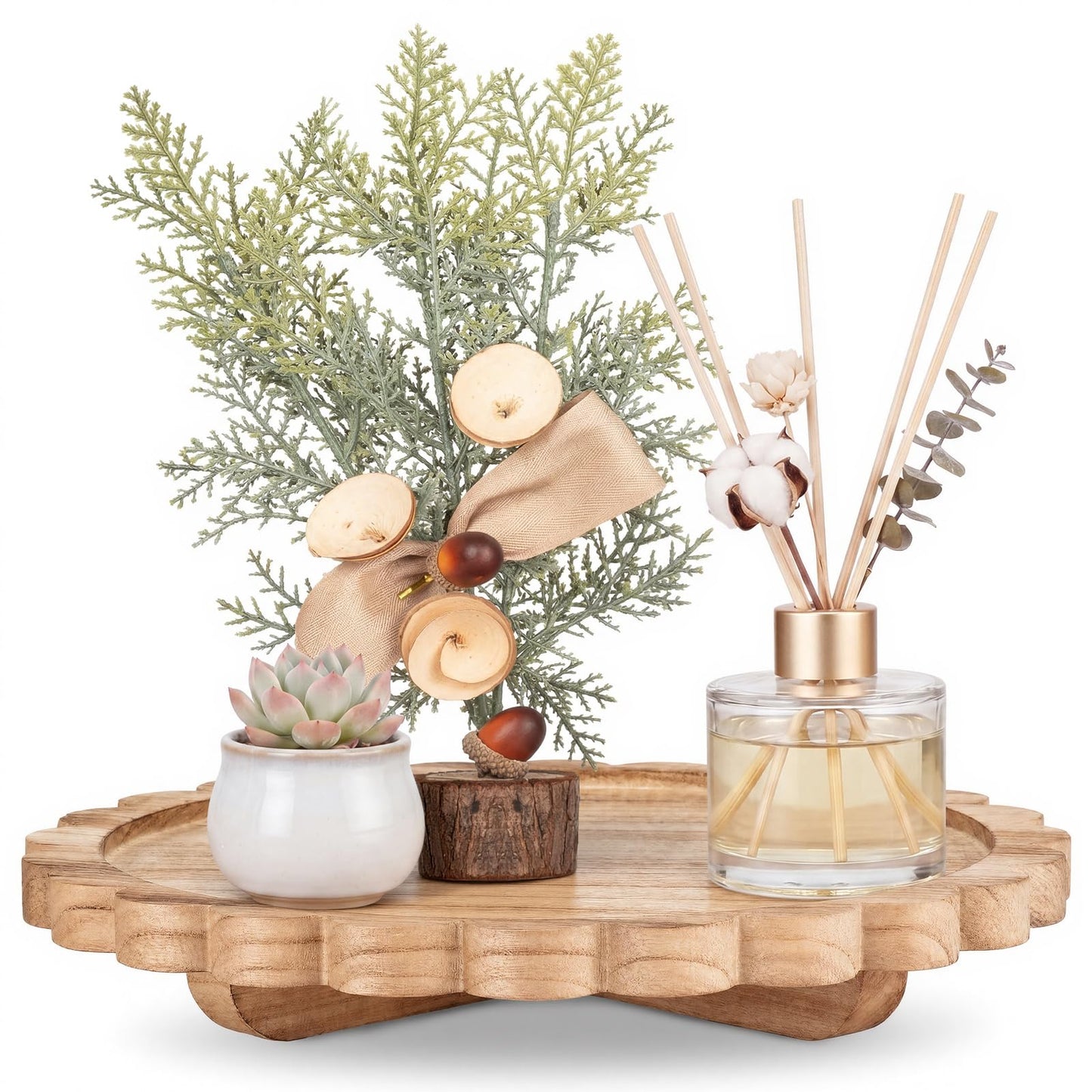 Scalloped Wood Riser Tray