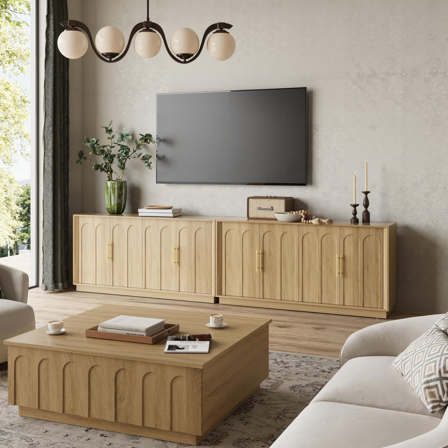 Sideboard Buffet Cabinet with Storage, Mid Century Modern Accent Cabinet with Arched Doors, Modular Media Console