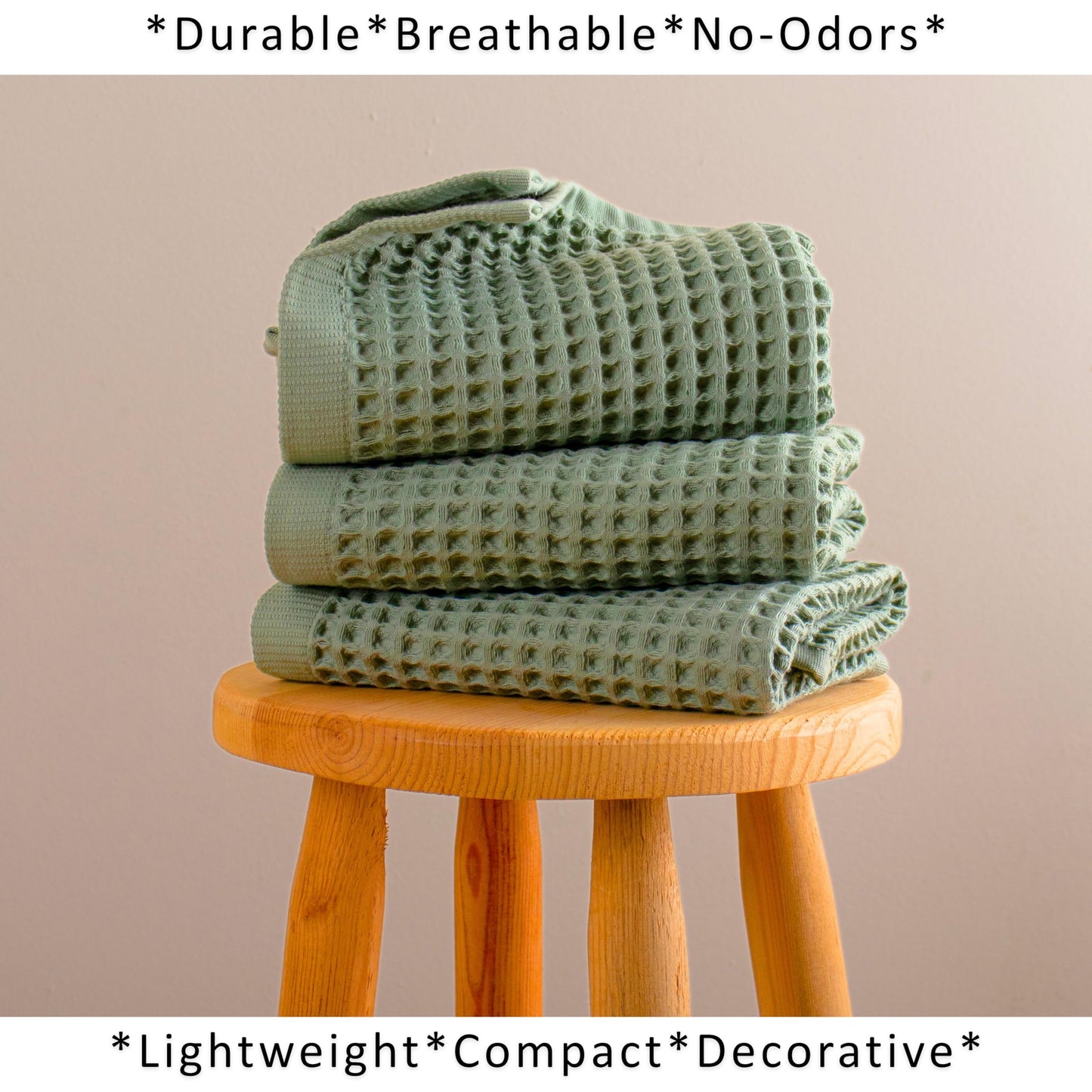 PÜSKÜL Organic Waffle Kitchen Towel Pure 100% Turkish Cotton Set of 3 Natural Raw-Undyed Towel - Premium Quality Soft Quick-Dry Absorbent Lint-Free Hand & Dish Towels Large 32X16 (3, Natural Beige)