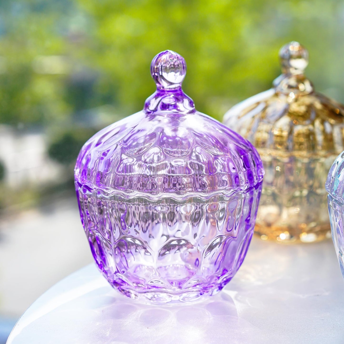 Decorative Embossed Glass Dish with Lid