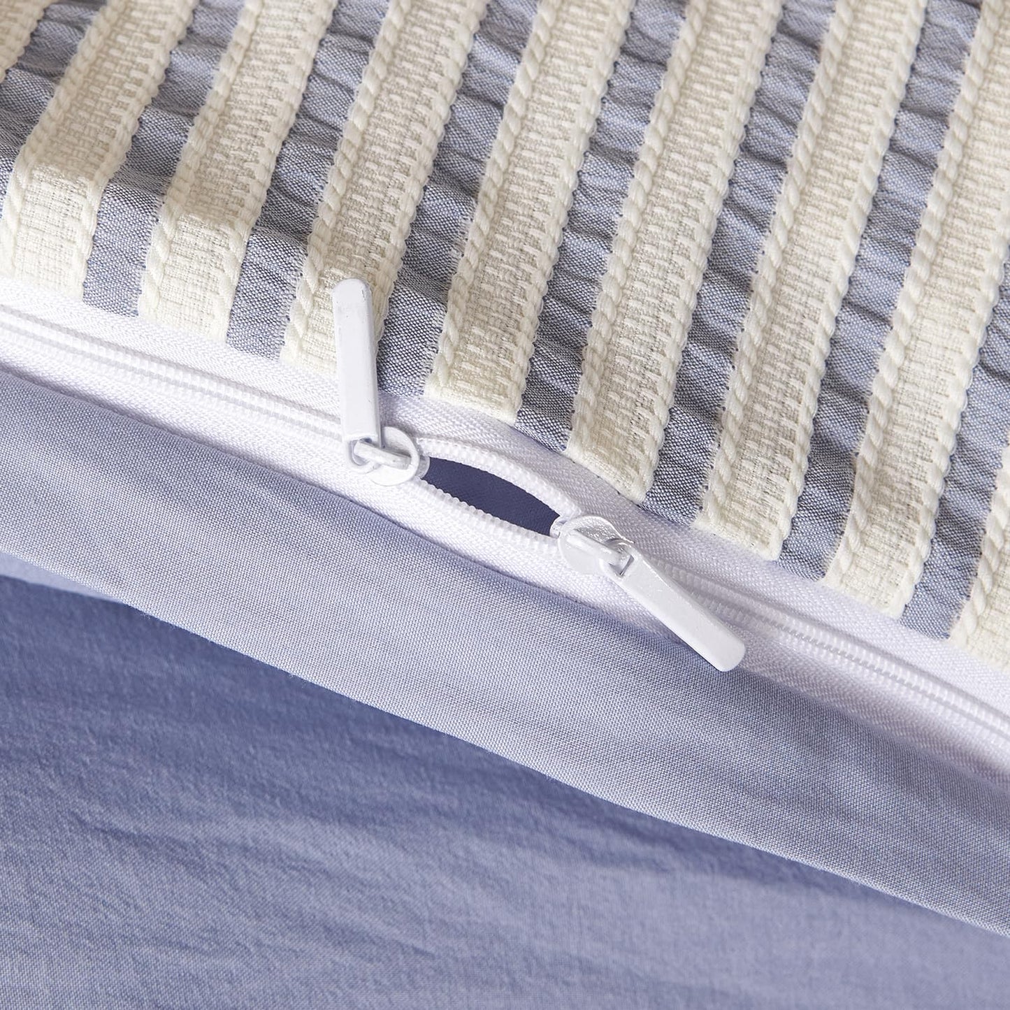 Striped Duvet Cover Queen Beige Washed Microfiber Jacquard 3 Pieces Bedding Set, White Beige Vertical Ticking Stripes Pattern Comforter Cover with Zipper Closure Breathable Durable Soft Comfy