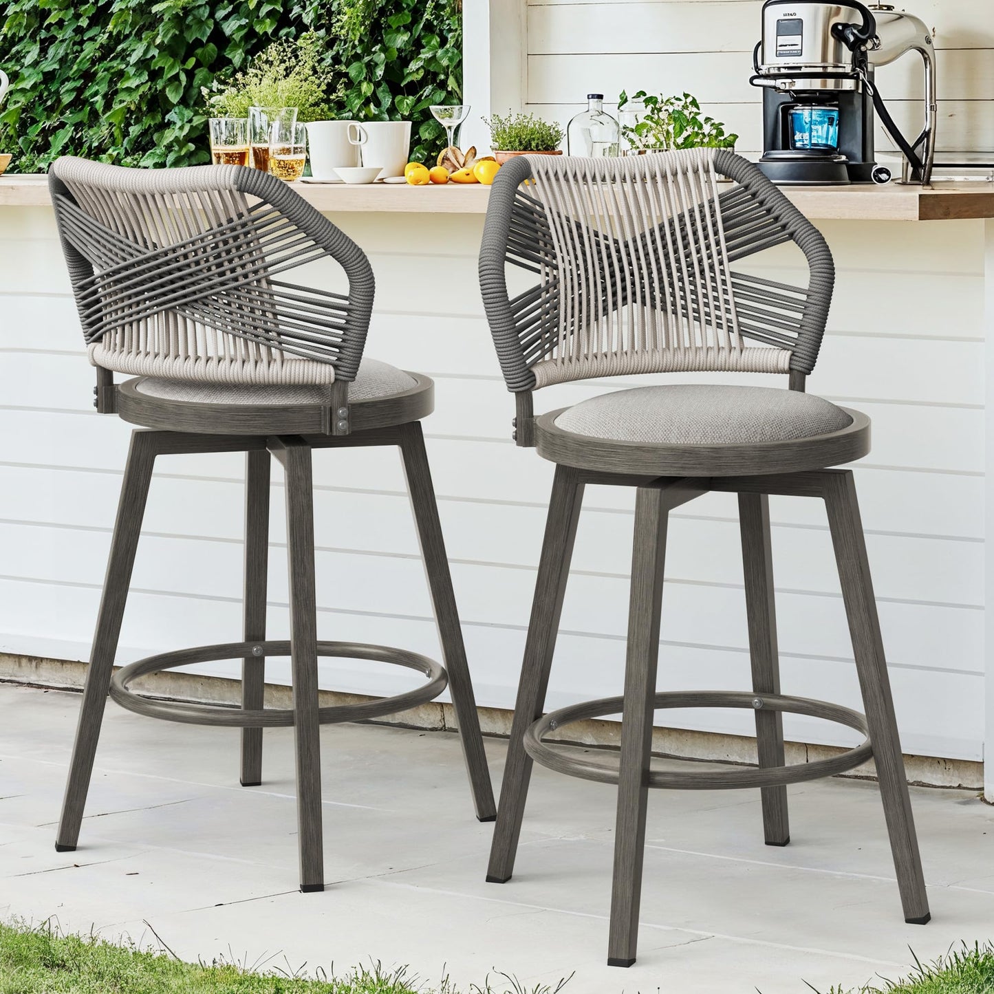 Swivel Outdoor Bar Stools Set of 4, with Armrest