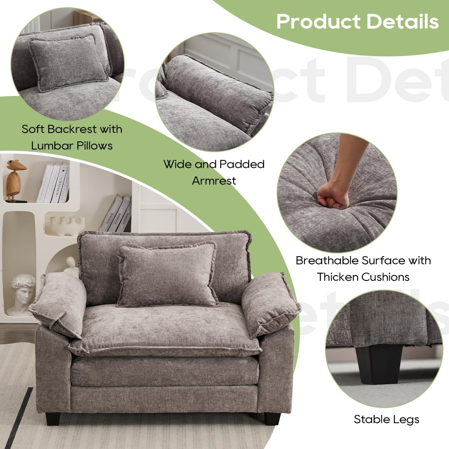 120" Modular Sectional Sofa, Comfy Cloud Couch Sectional Sofa with Ottoman, Chenille Sofa Sleeper Deep Seat Sofa with Throw Pillows for Living Room (Beige White, 120"- U Shape)