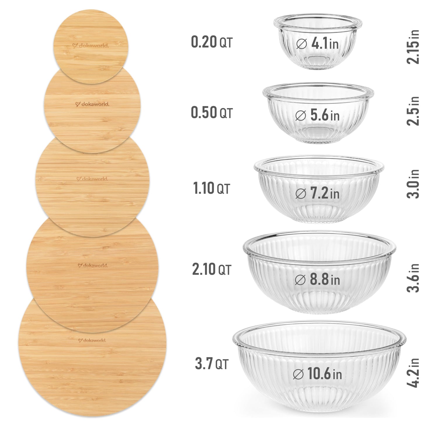 Glass Container Set with Acacia Lids - 4 Stackable Meal Prep Containers. Durable heat resistant Inert Borosilicate Glass