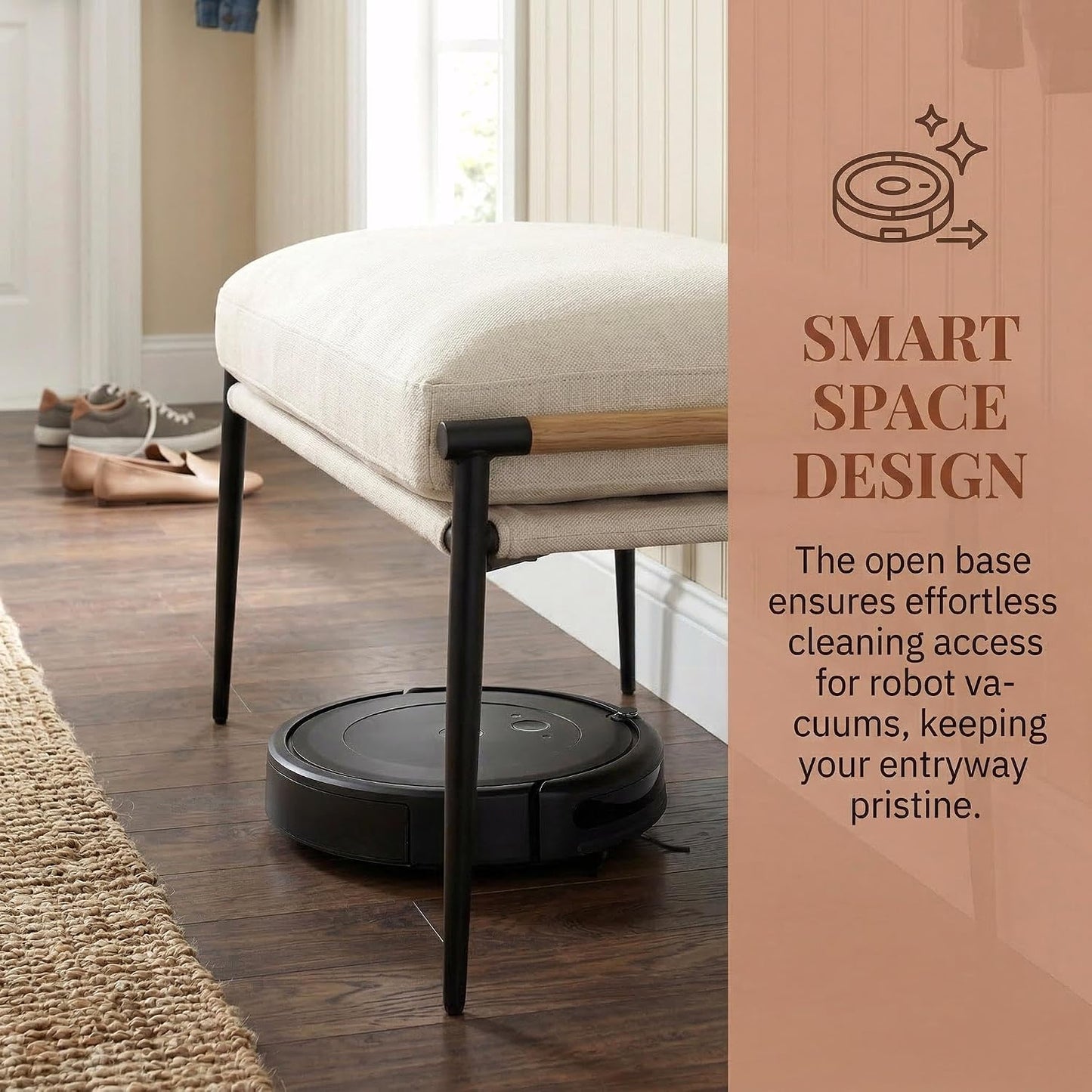 Chenille Upholstered Footstool with Black Legs