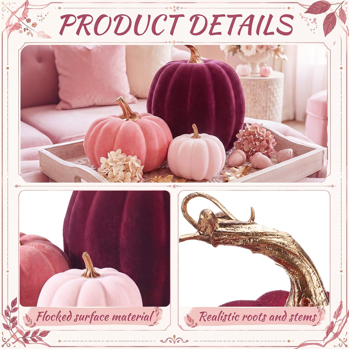 3 Pcs Velvet Pumpkin Decor