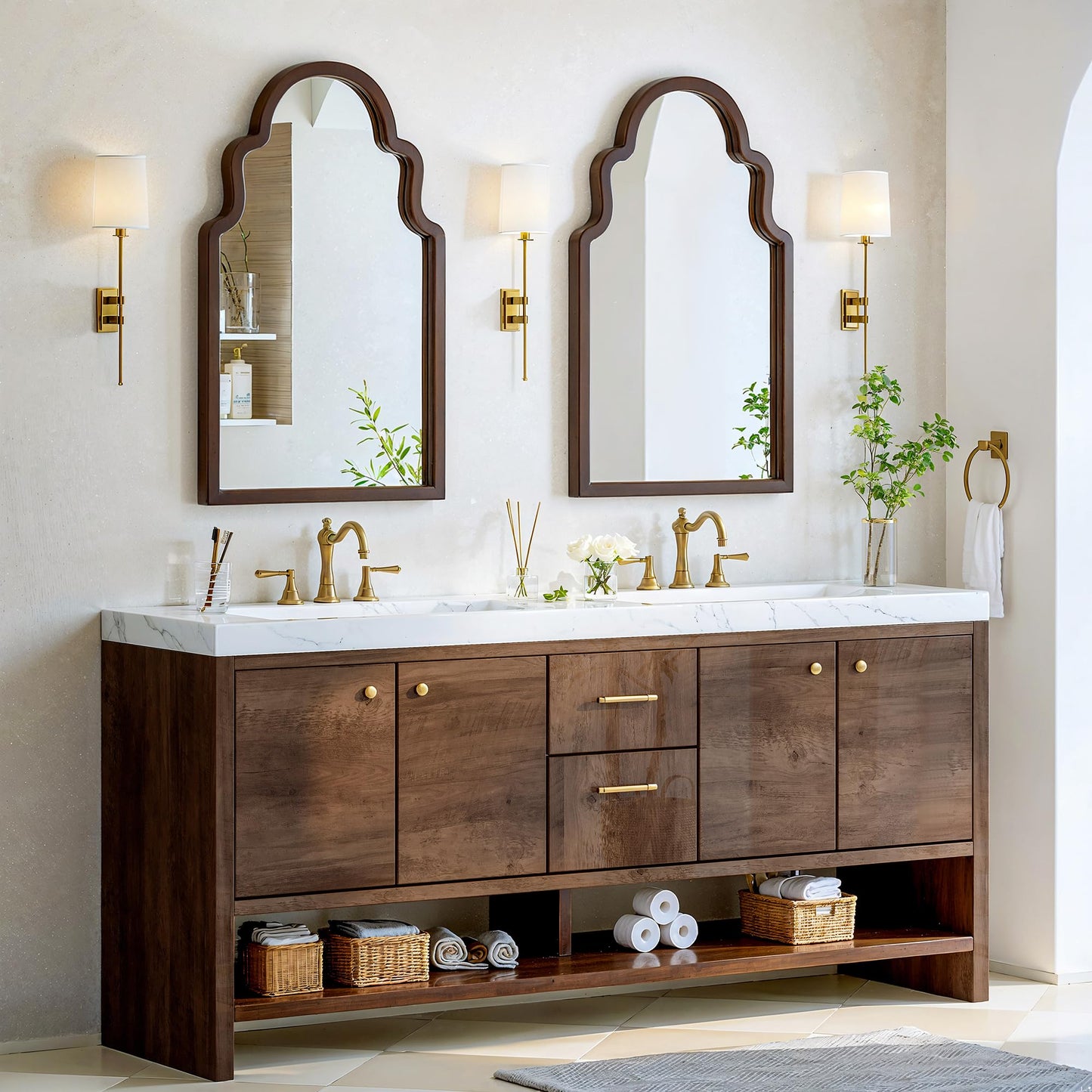 Solid Wood Walnut Arched Mirror