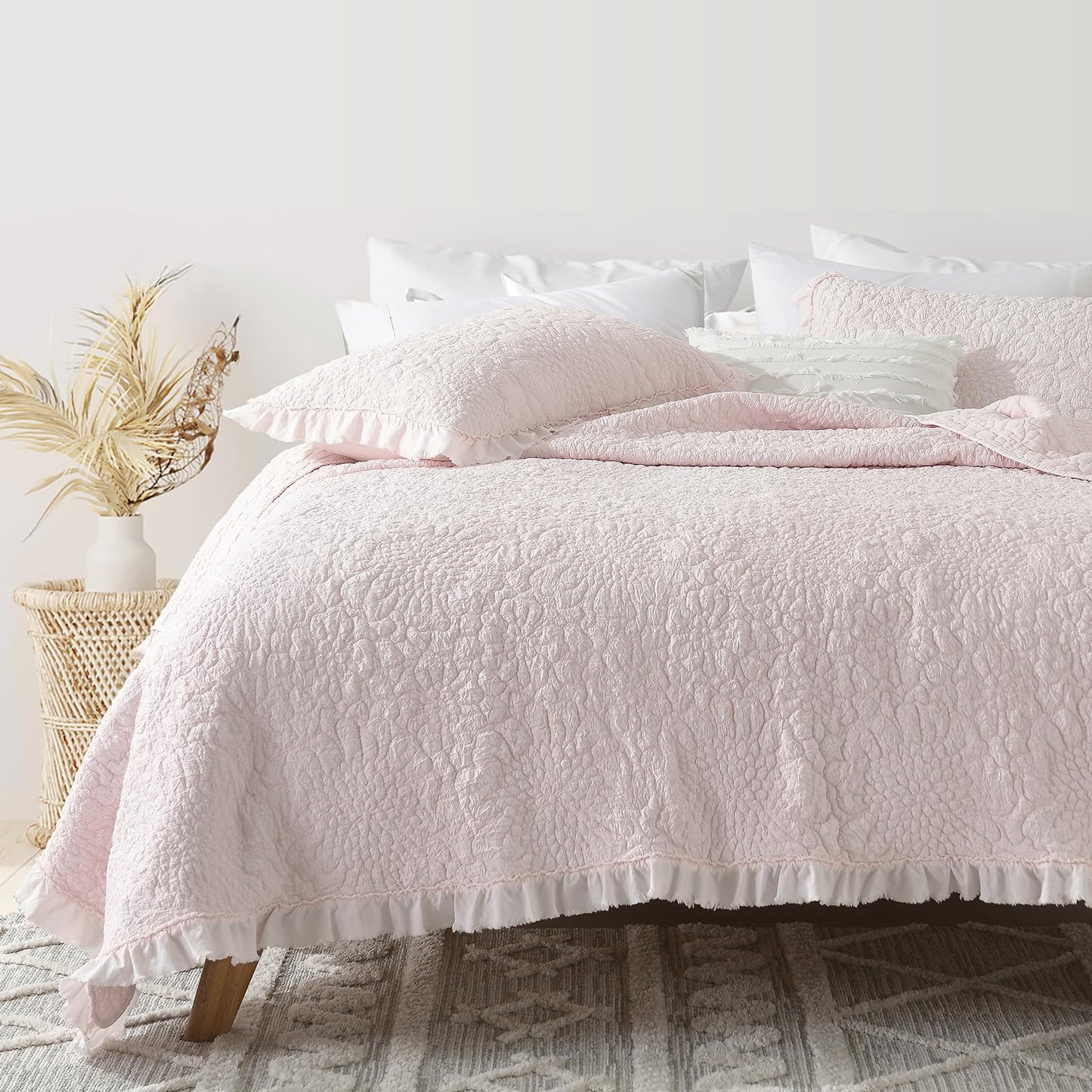 Ruffled Quilt Stone-Washed Lightweight Crinkled Shabby Chic Bedding Set