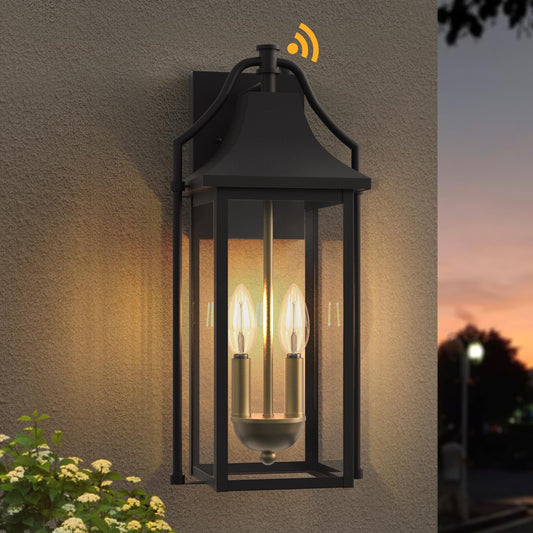 Outdoor Wall Lights Fixtures, Large Size Dusk to Dawn Waterproof Exterior Lanterns, Modern Porch Sconce Wall Mounted with Glass