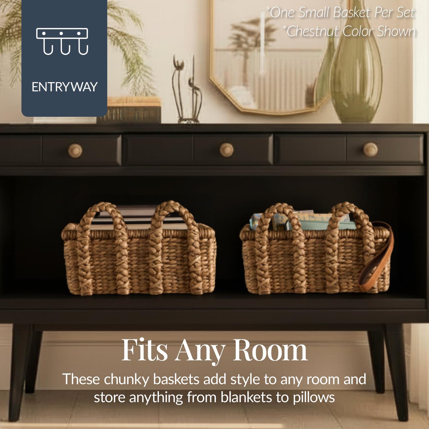 Best Choice Products 3Pc Shelf Baskets, Small, Large and XL Chunky Woven Wicker Rattan Storage Baskets w/Braided Handles, Organizer Bins for Blankets, Pillows, Shoes and Toys - Chestnut