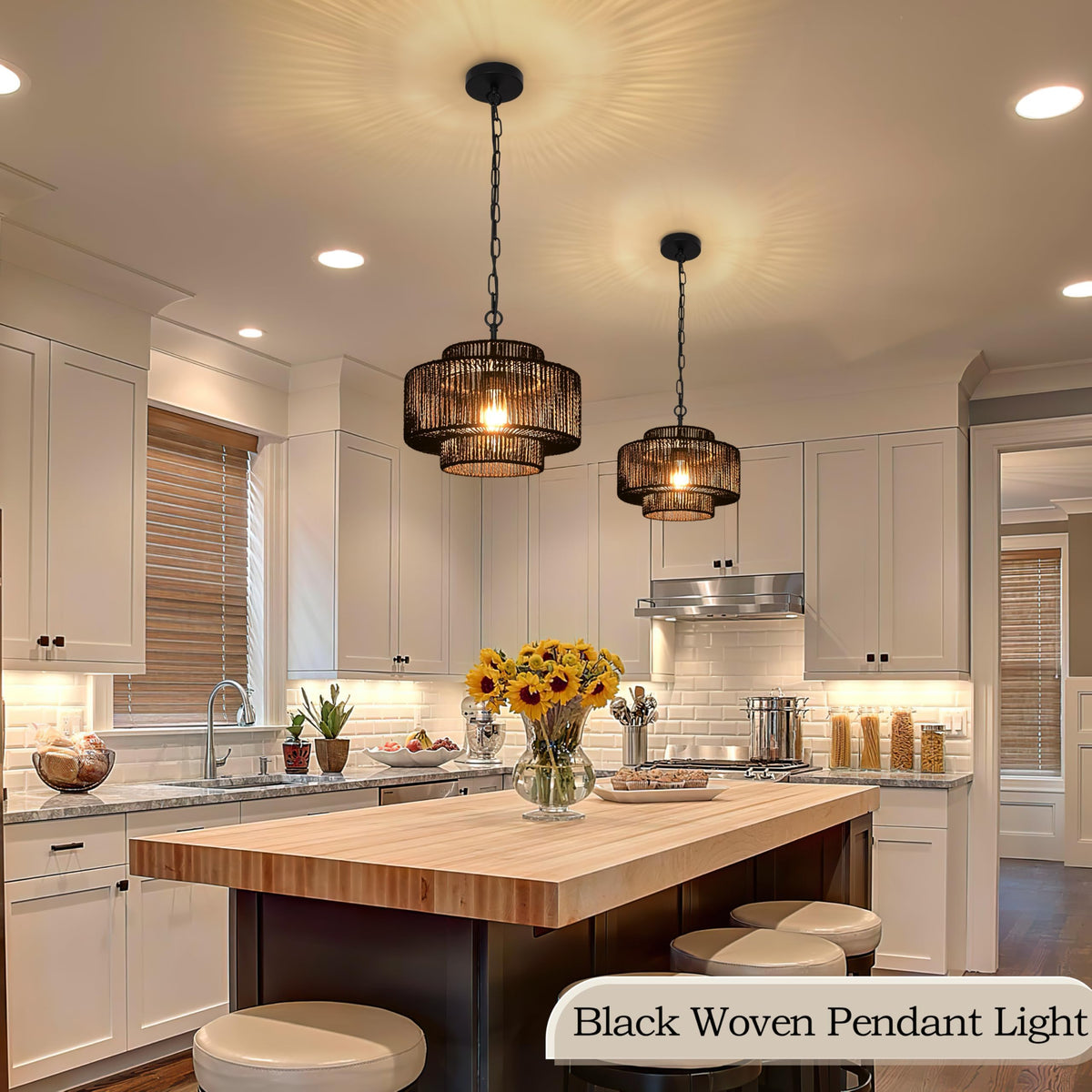 Black Rattan Pendant Chandelier