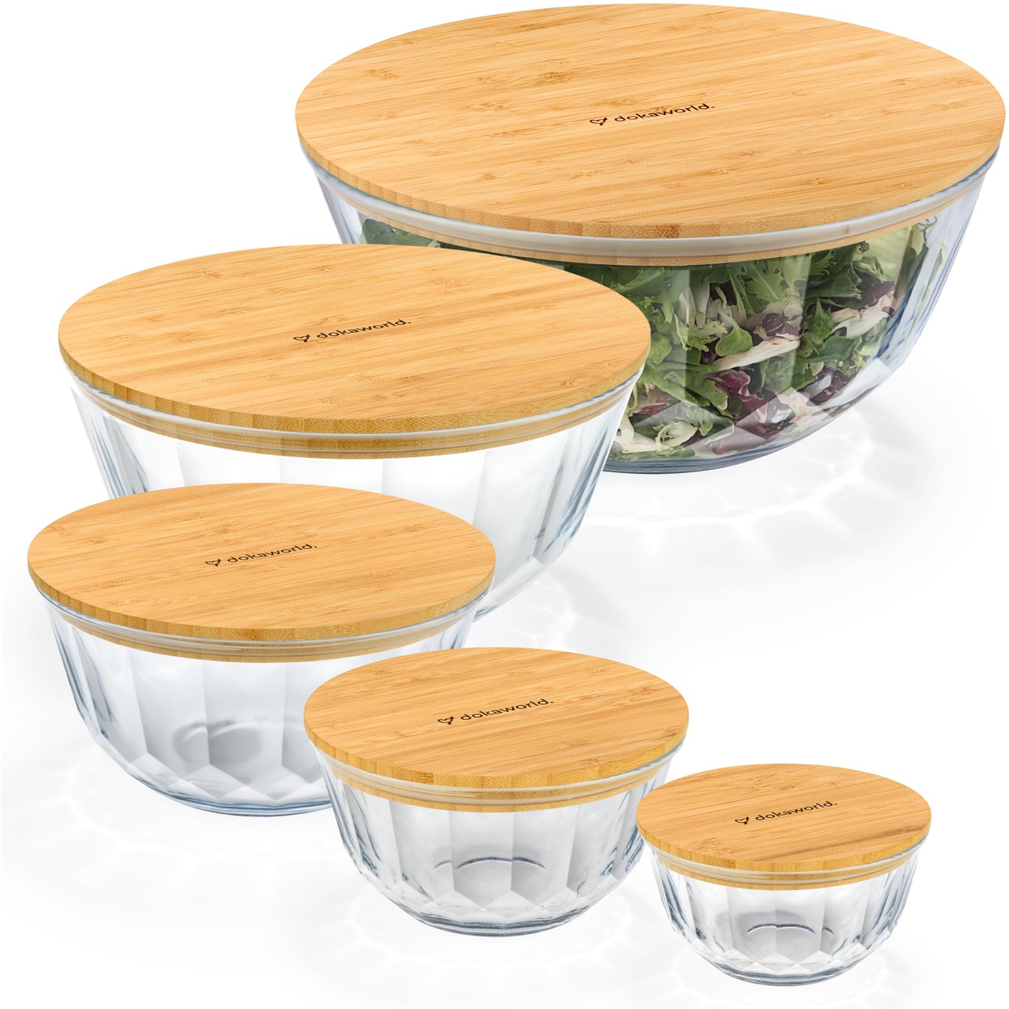 Glass Container Set with Acacia Lids - 4 Stackable Meal Prep Containers. Durable heat resistant Inert Borosilicate Glass