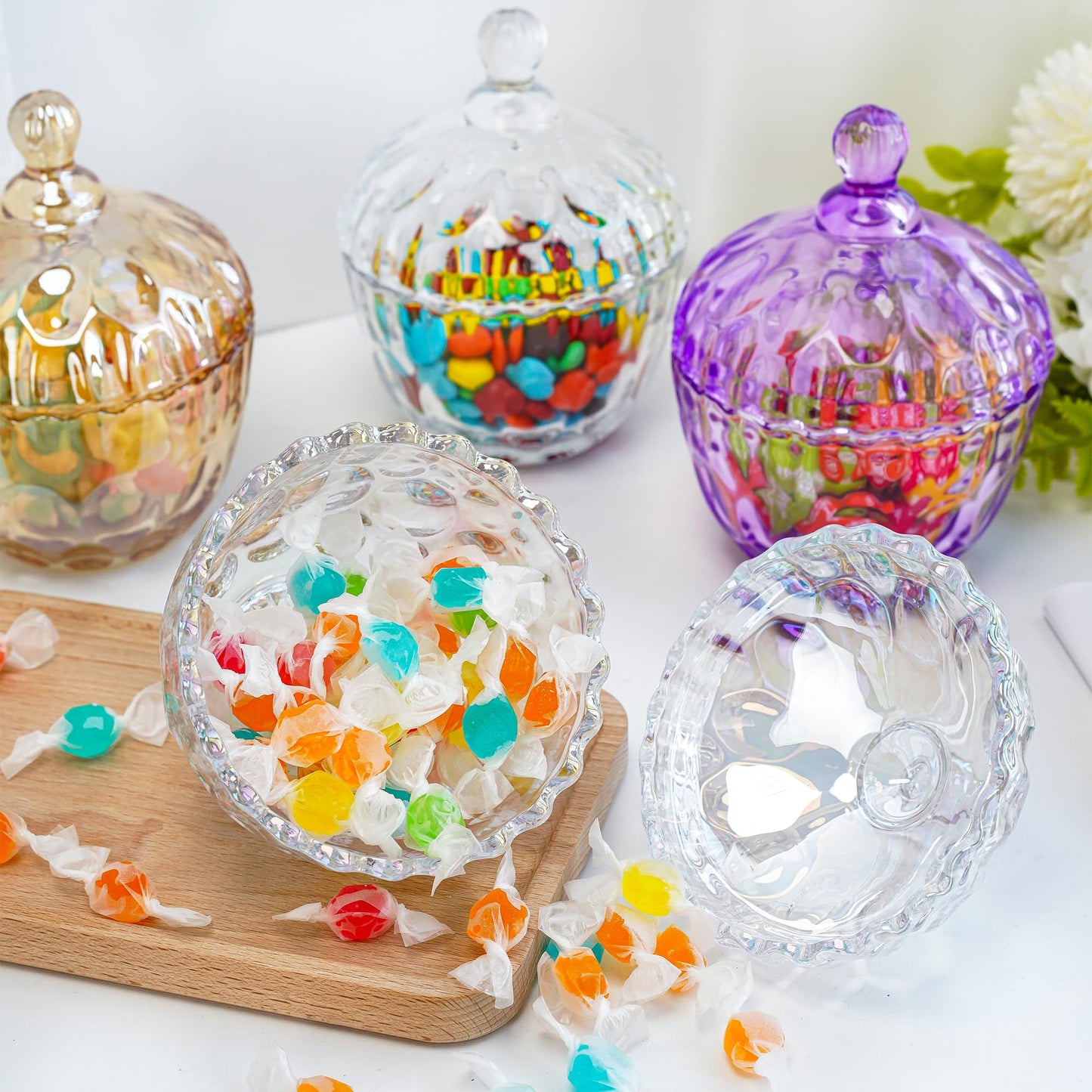 Decorative Embossed Glass Dish with Lid