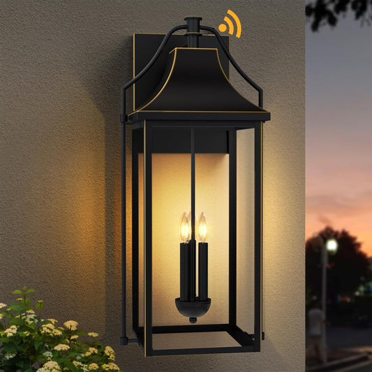Outdoor Wall Lights Fixtures, Large Size Dusk to Dawn Waterproof Exterior Lanterns, Modern Porch Sconce Wall Mounted with Glass