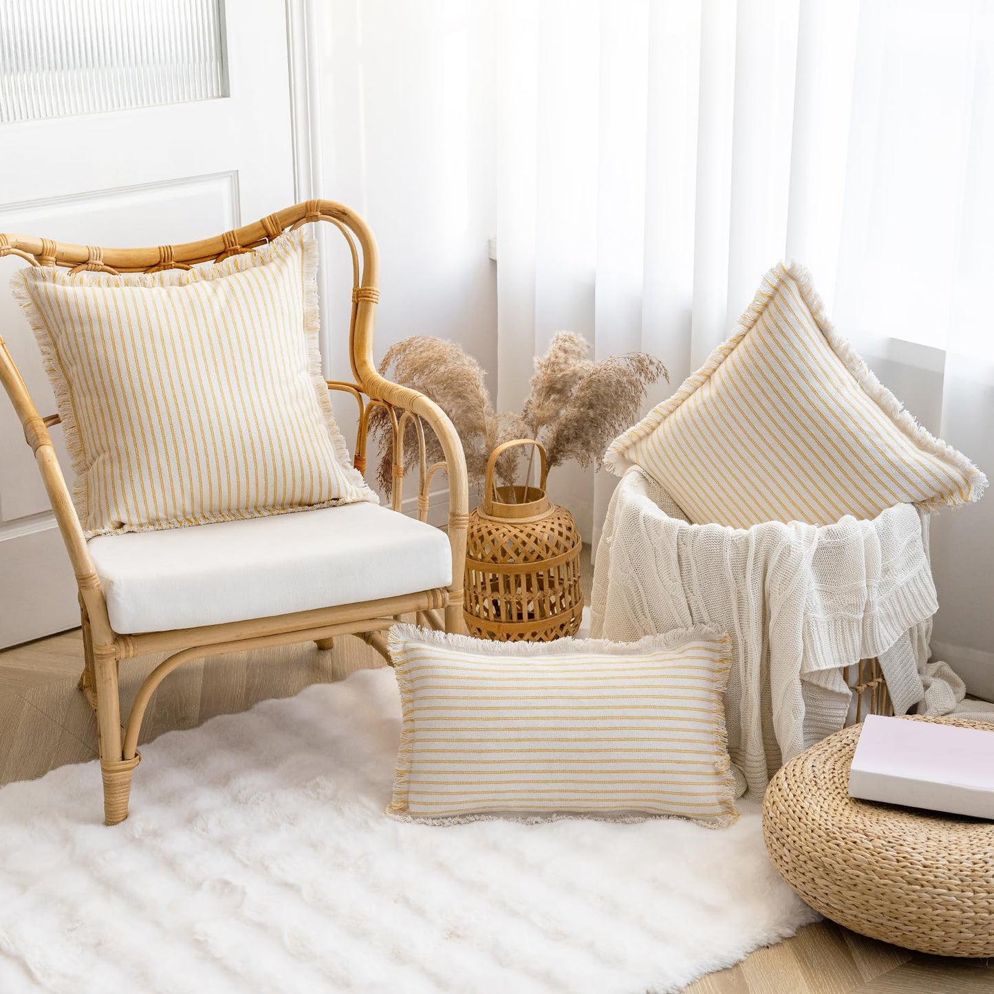 Throw Pillow Covers 18x18 Set of 2 Striped Fringe