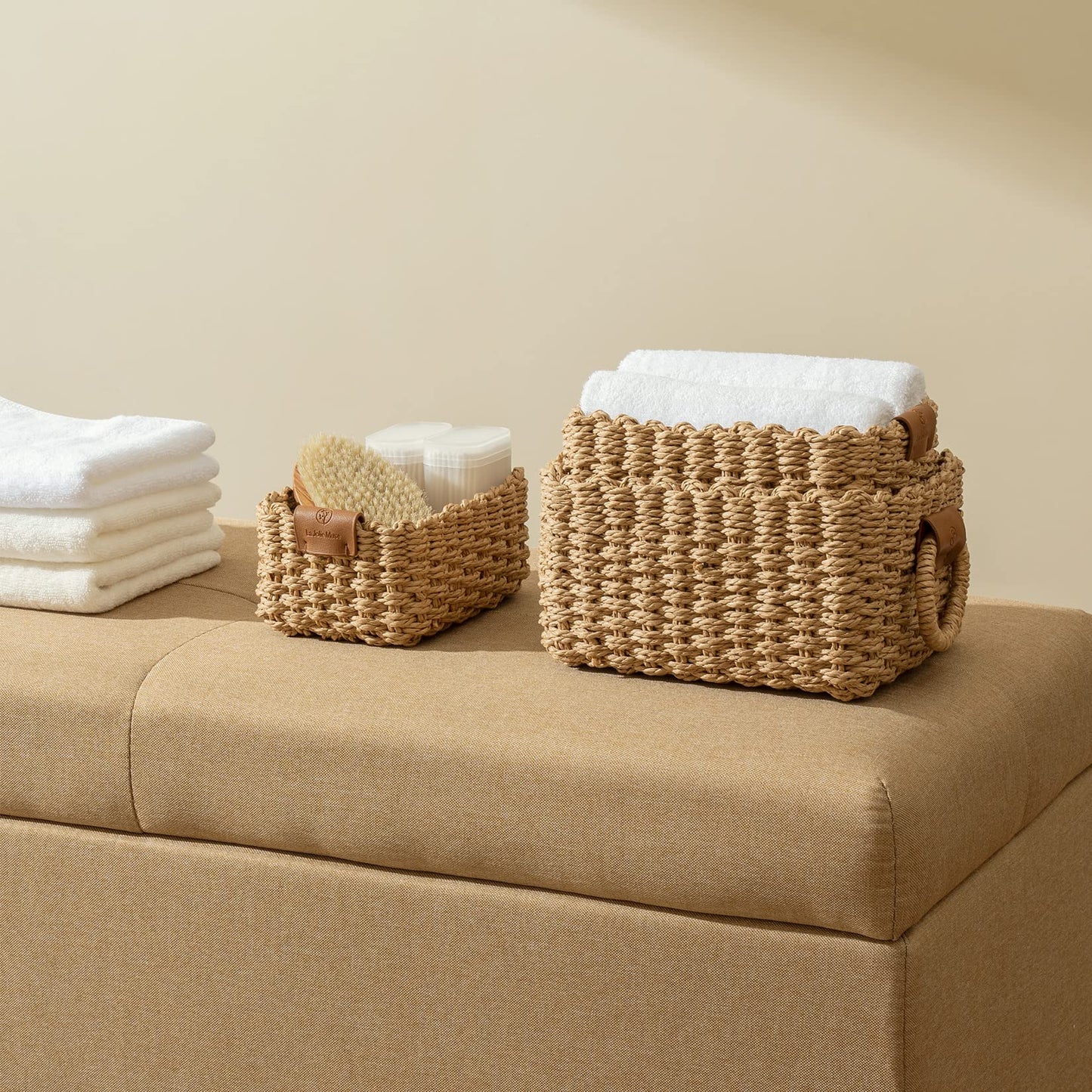 Wicker Square Storage Organizer Baskets / Set of 3
