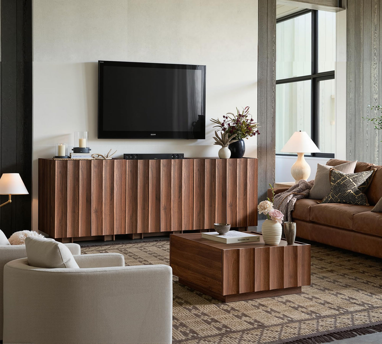 Modern Buffet Cabinet / Sideboard with Storage with Wave Design